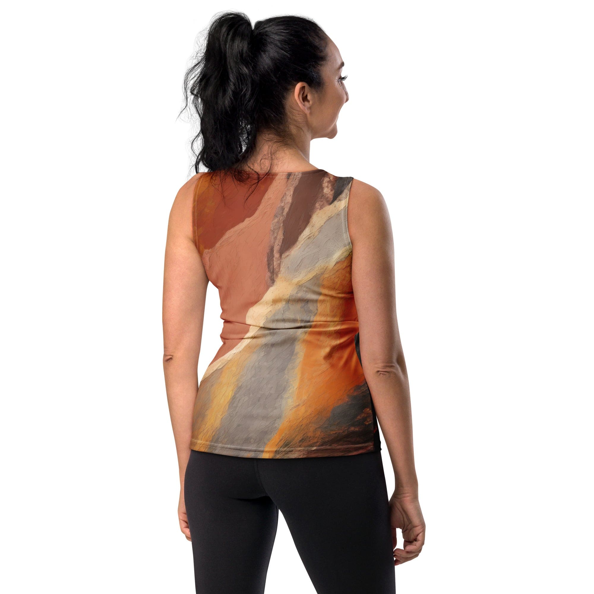 Womens Stretch Fit Tank Top - Rustic Brown Stone Print-1