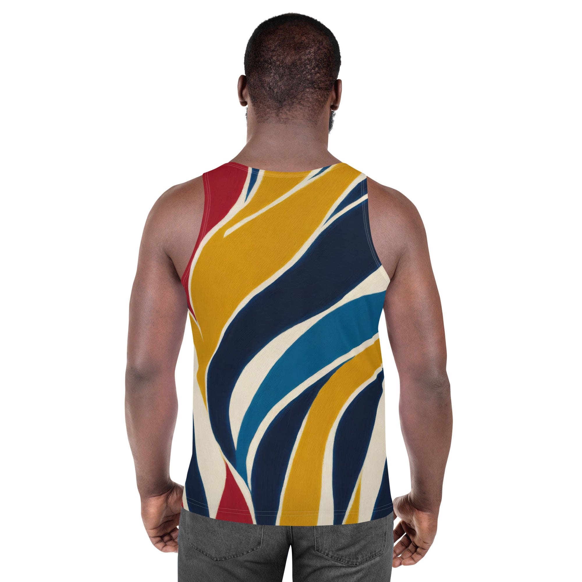 Mens Stretch Fit Tank Top - Abstract Multicolor Swirl Line Pattern-3