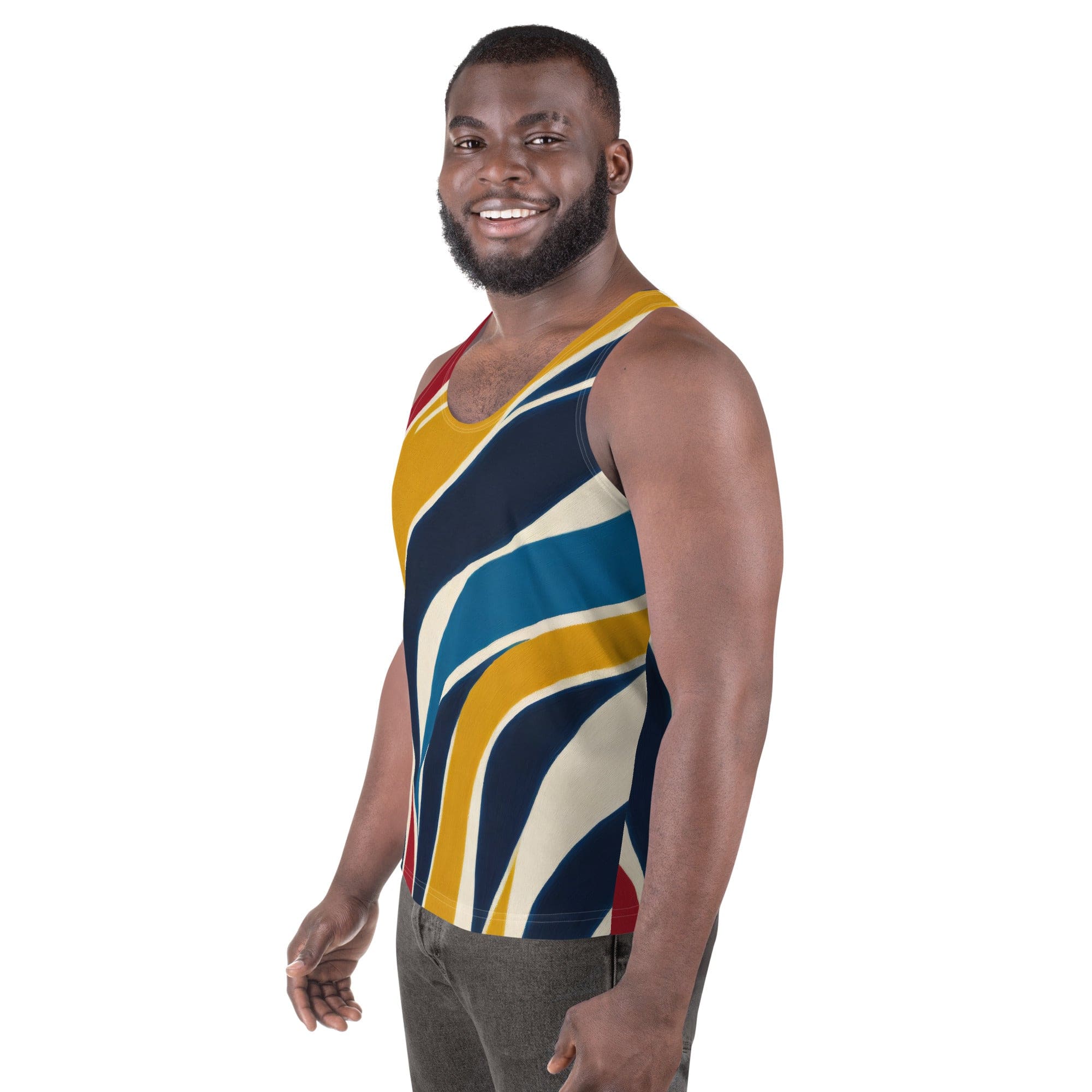 Mens Stretch Fit Tank Top - Abstract Multicolor Swirl Line Pattern-1