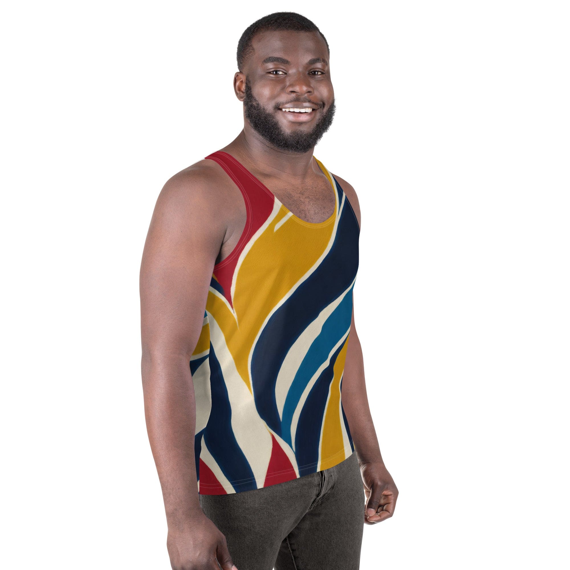 Mens Stretch Fit Tank Top - Abstract Multicolor Swirl Line Pattern-2