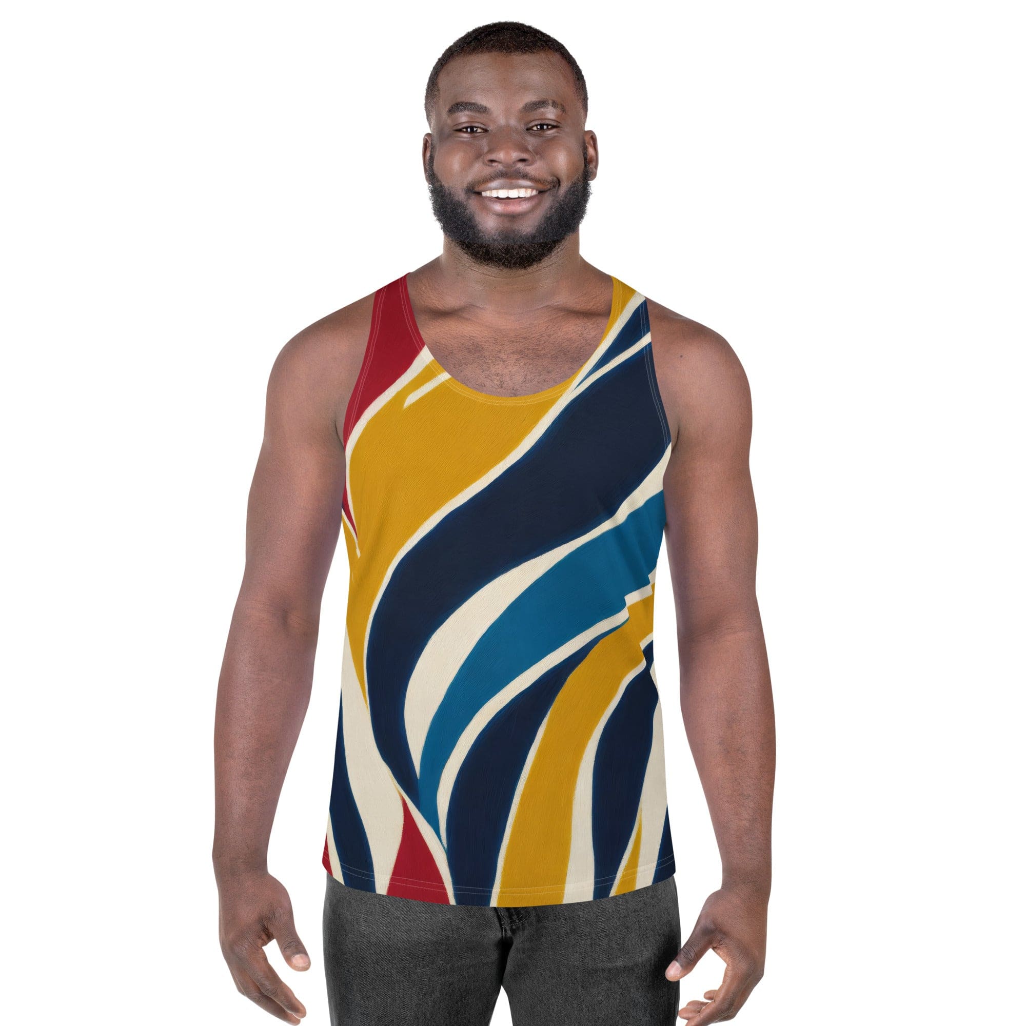 Mens Stretch Fit Tank Top - Abstract Multicolor Swirl Line Pattern-0