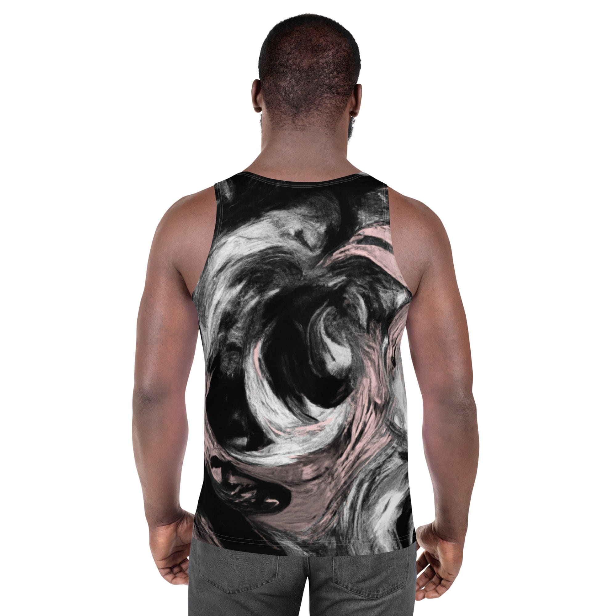 Mens Stretch Fit Tank Top - Black Pink White Abstract Pattern-3