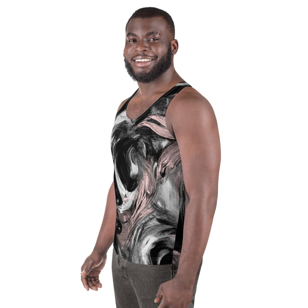Mens Stretch Fit Tank Top - Black Pink White Abstract Pattern-1
