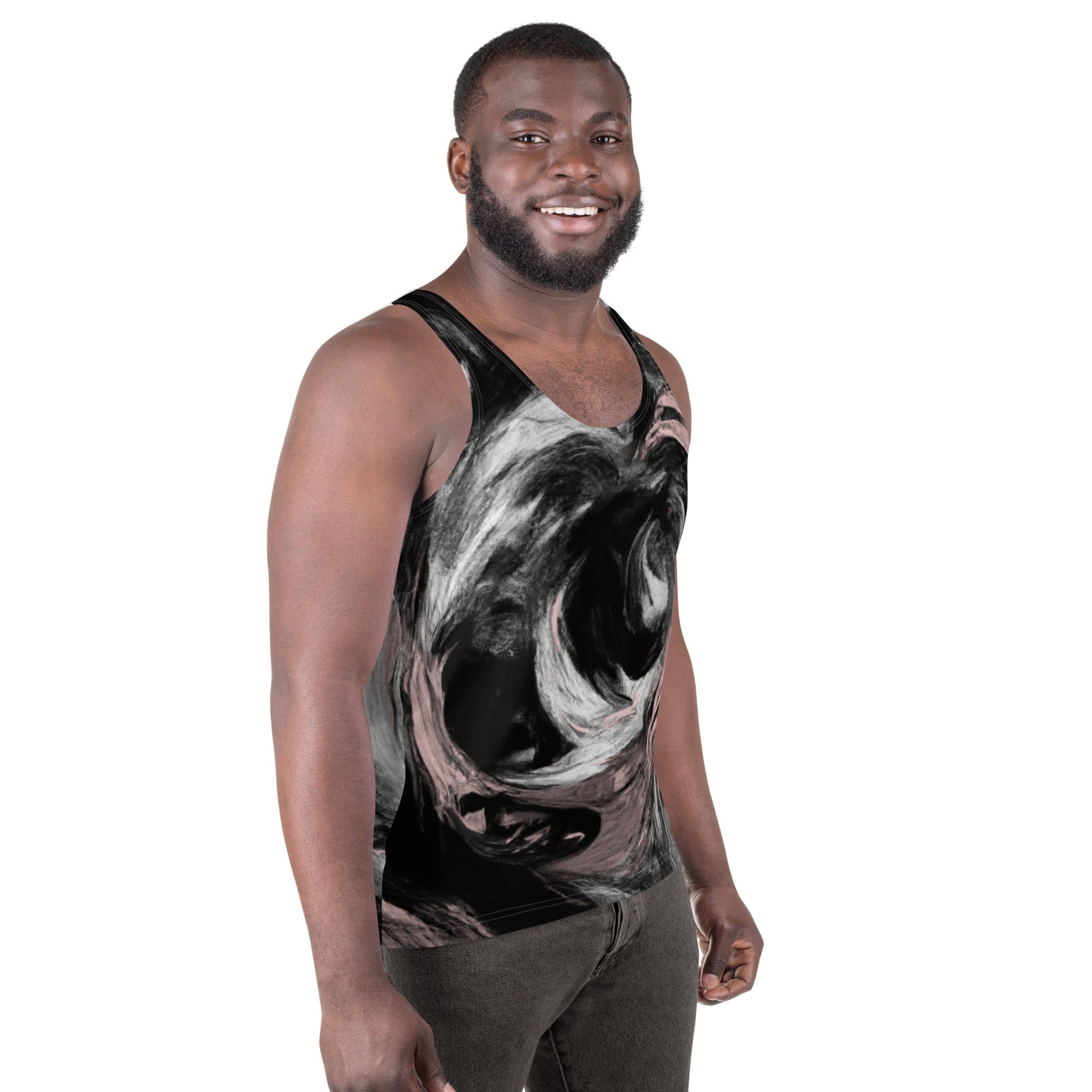 Mens Stretch Fit Tank Top - Black Pink White Abstract Pattern-2