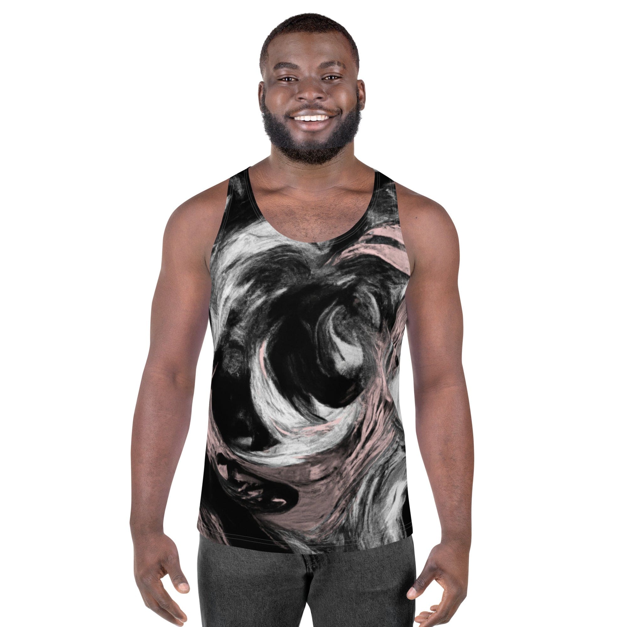 Mens Stretch Fit Tank Top - Black Pink White Abstract Pattern-0