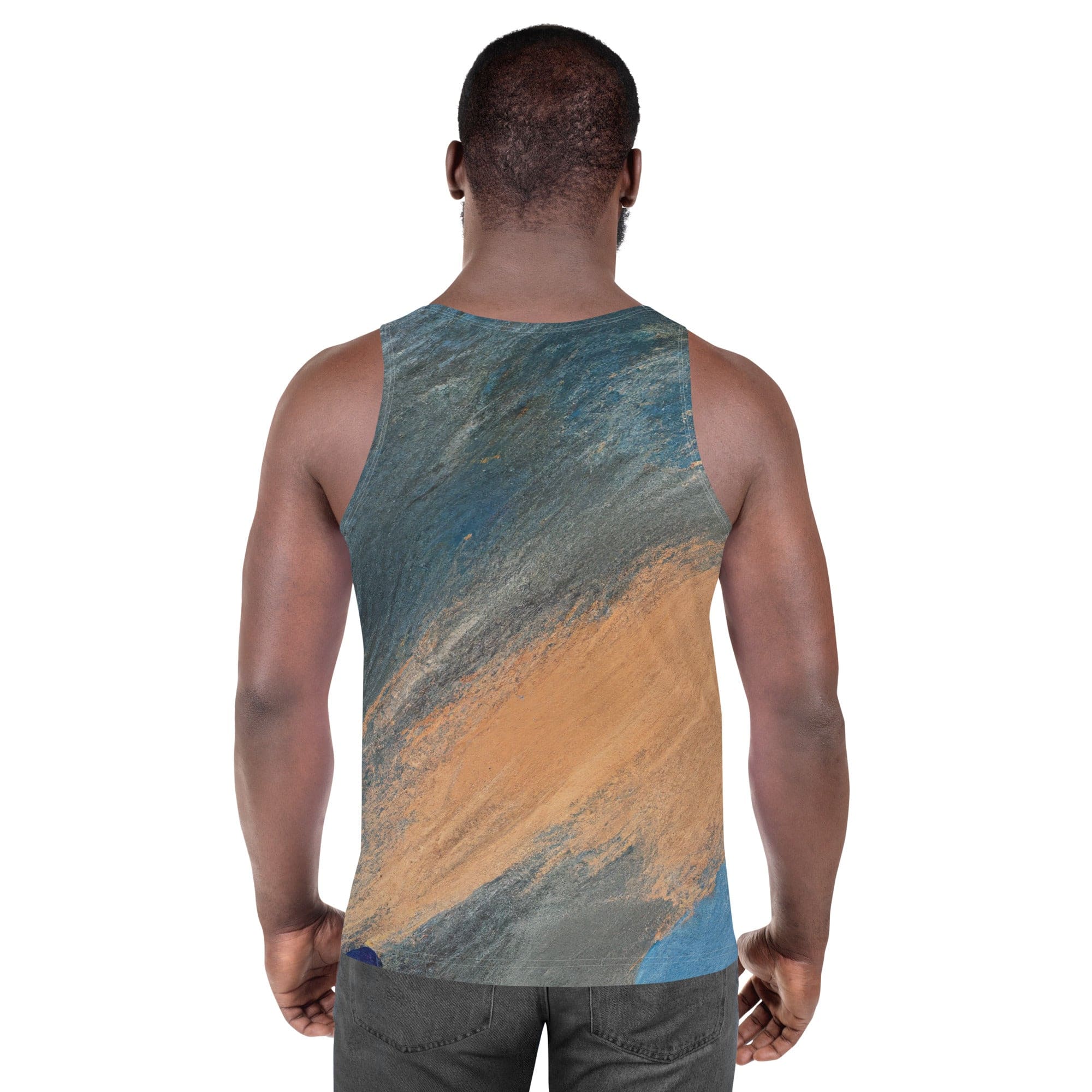 Mens Stretch Fit Tank Top - Blue Orange Abstract Pattern-3