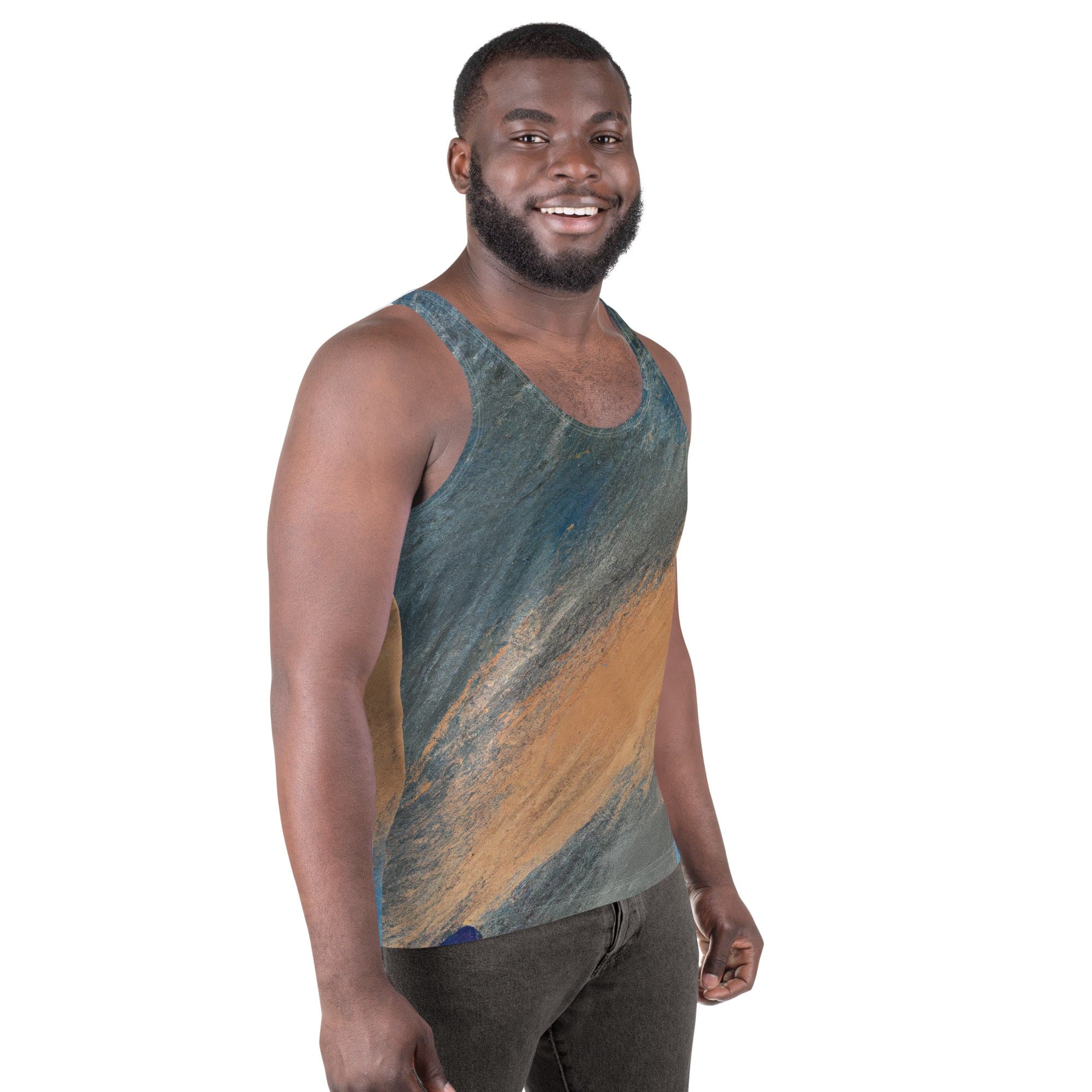 Mens Stretch Fit Tank Top - Blue Orange Abstract Pattern-2