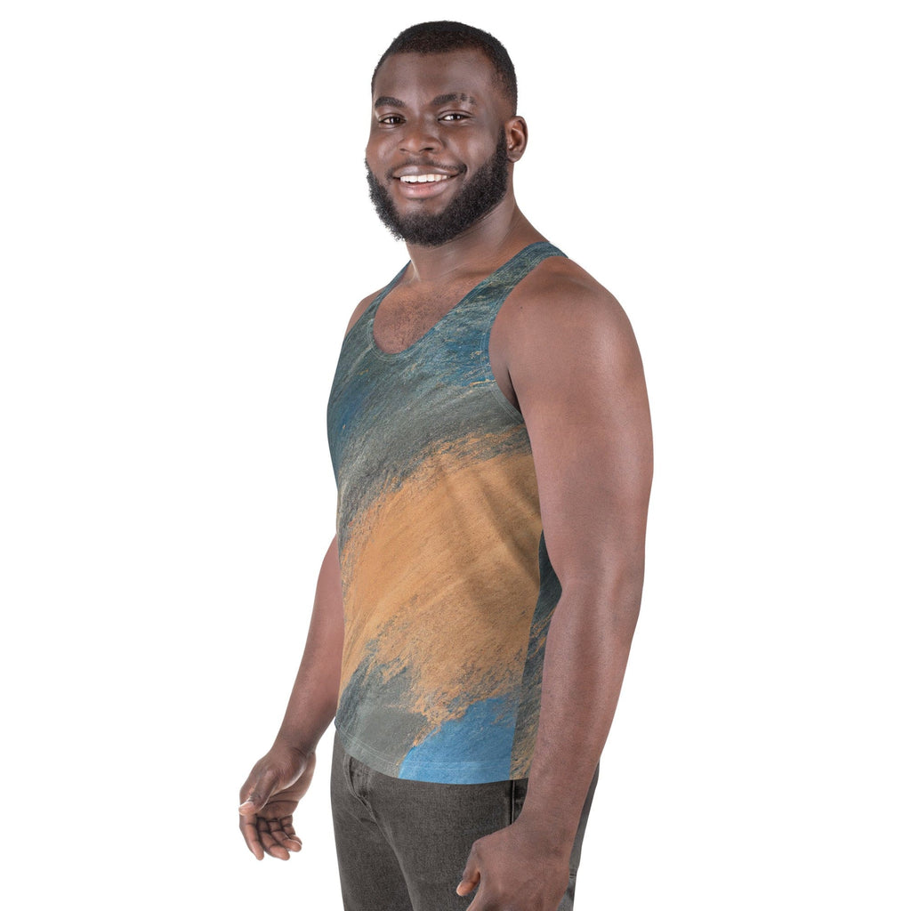 Mens Stretch Fit Tank Top - Blue Orange Abstract Pattern-1