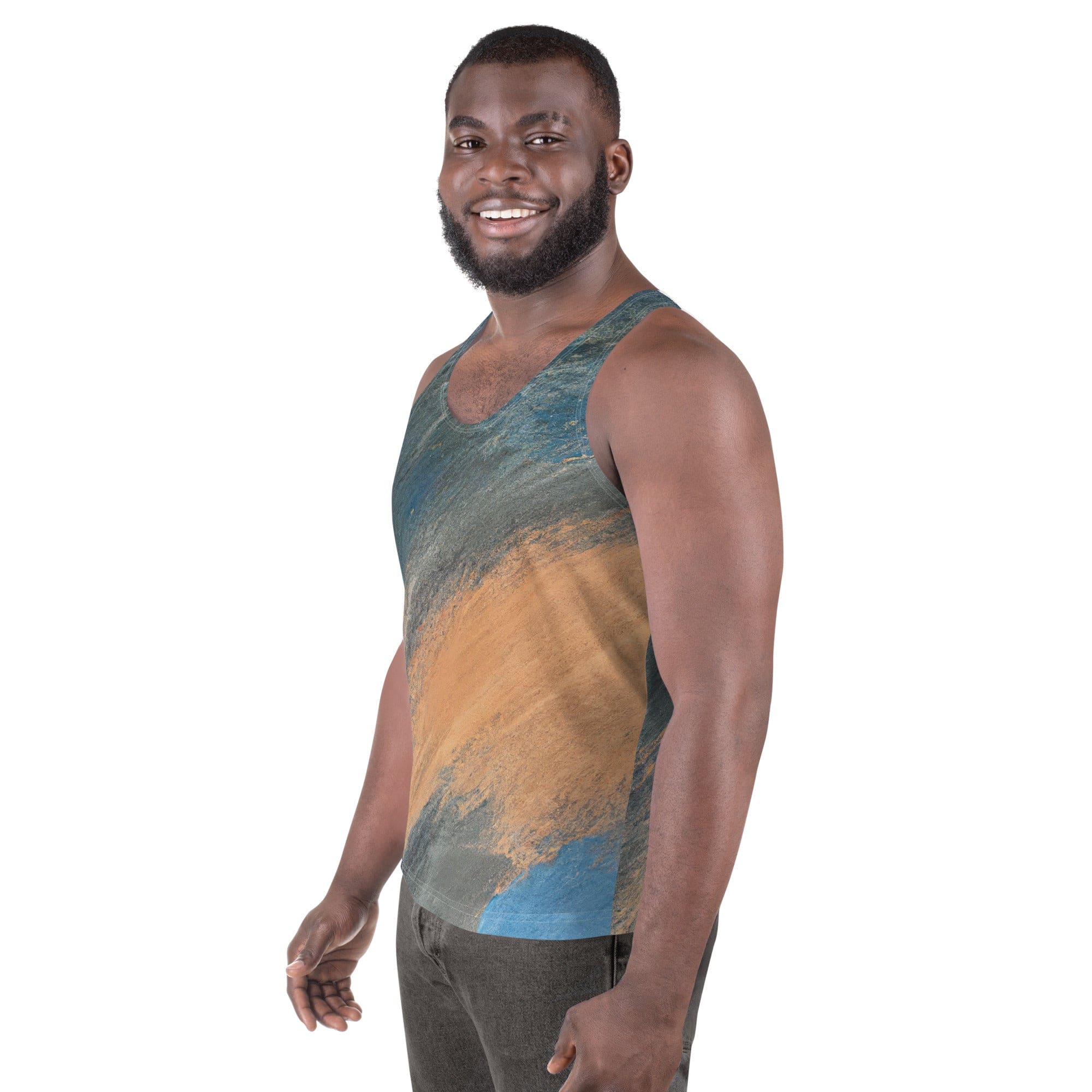 Mens Stretch Fit Tank Top - Blue Orange Abstract Pattern-1