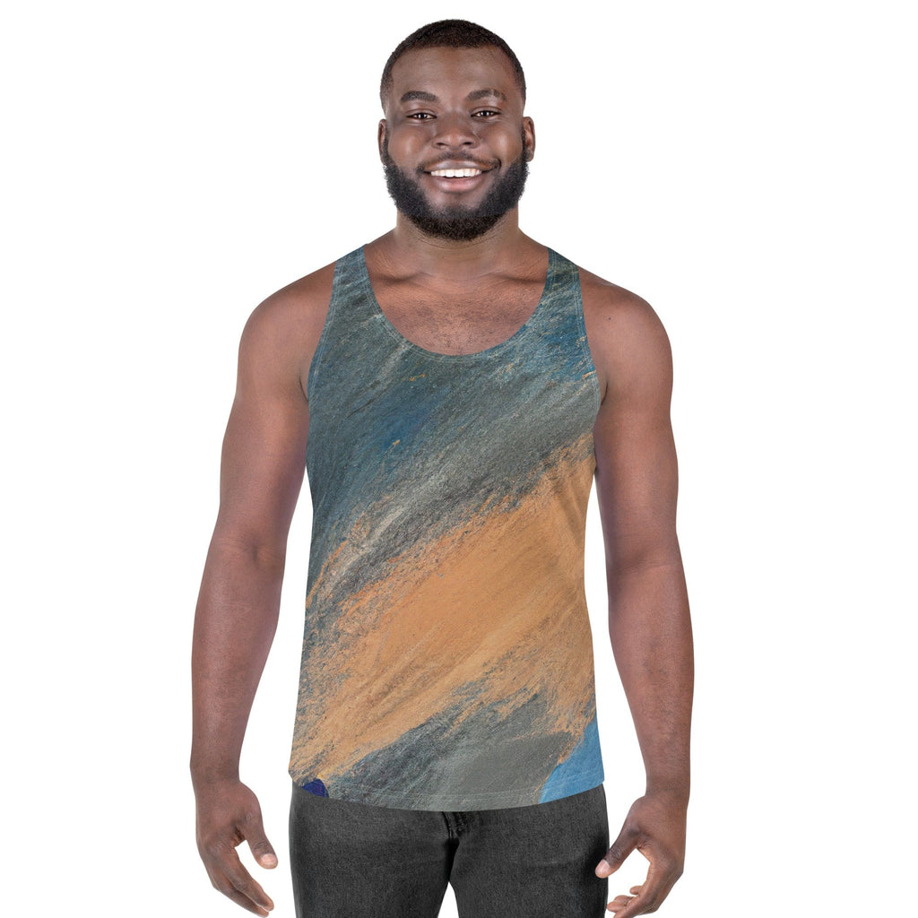 Mens Stretch Fit Tank Top - Blue Orange Abstract Pattern-0