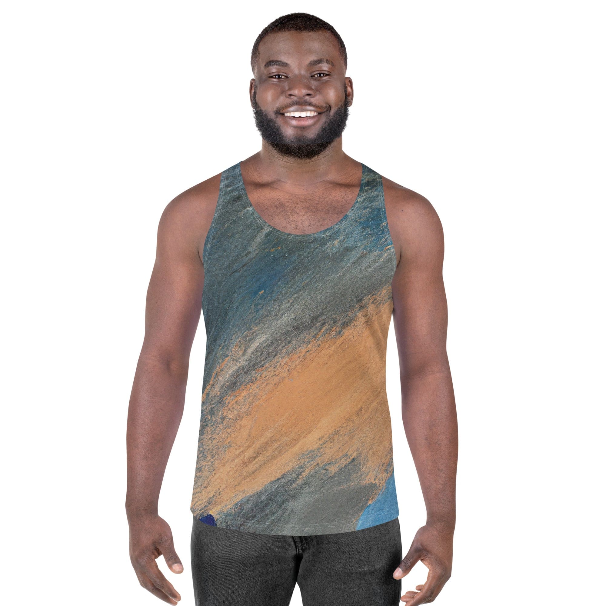 Mens Stretch Fit Tank Top - Blue Orange Abstract Pattern-0