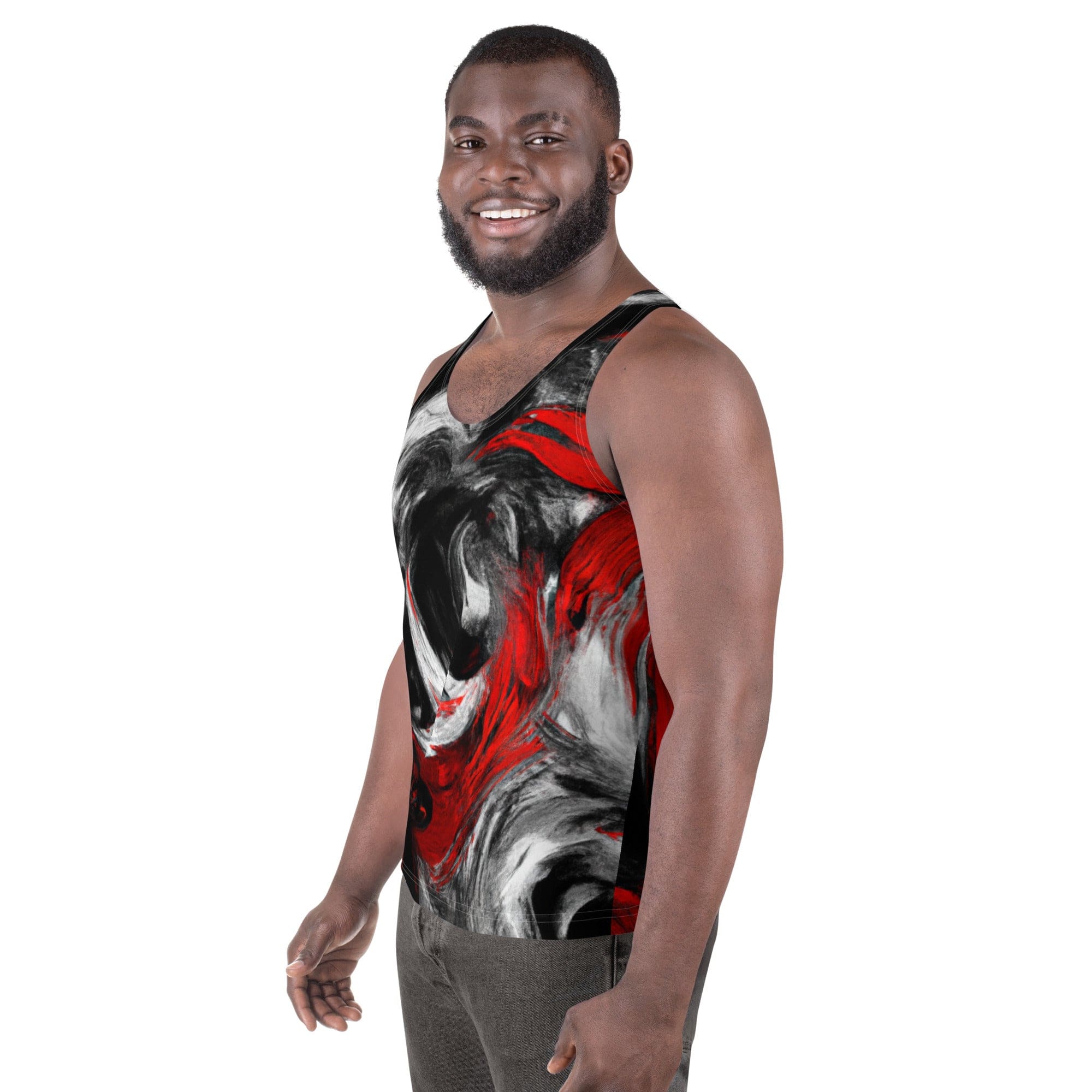 Mens Stretch Fit Tank Top - Decorative Black Red White Abstract-1