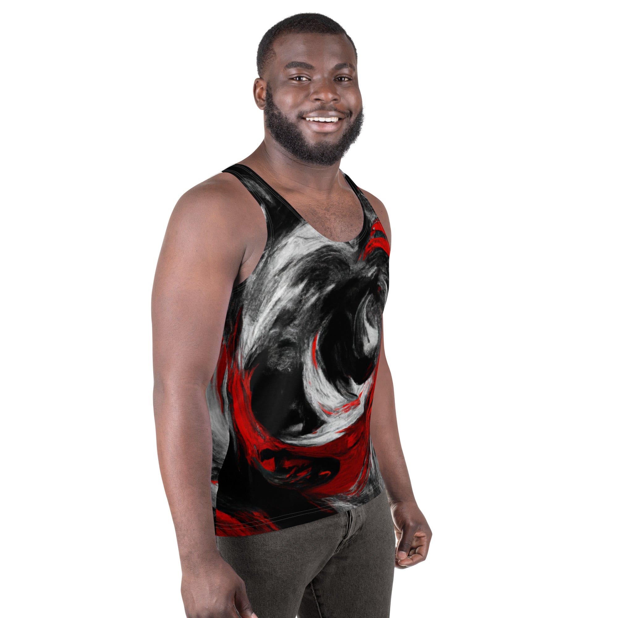 Mens Stretch Fit Tank Top - Decorative Black Red White Abstract-2