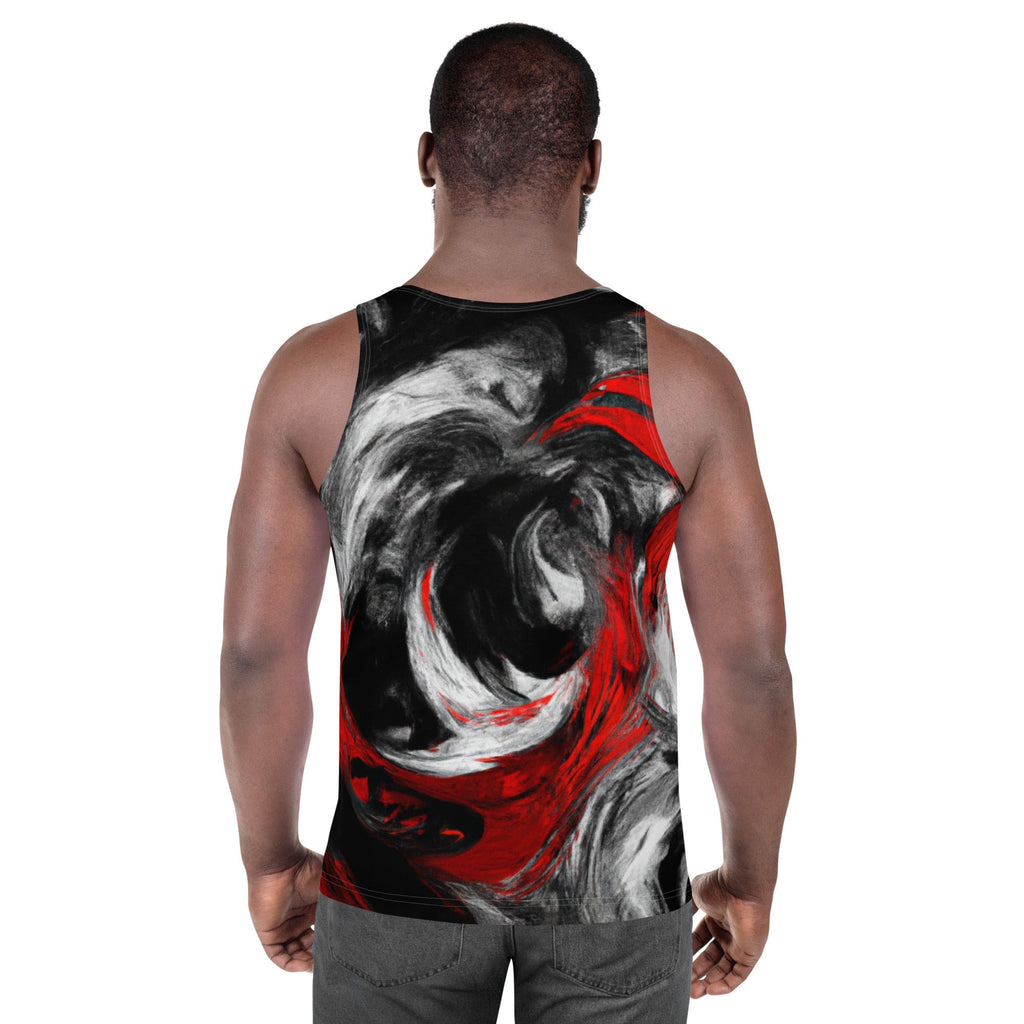 Mens Stretch Fit Tank Top - Decorative Black Red White Abstract-3