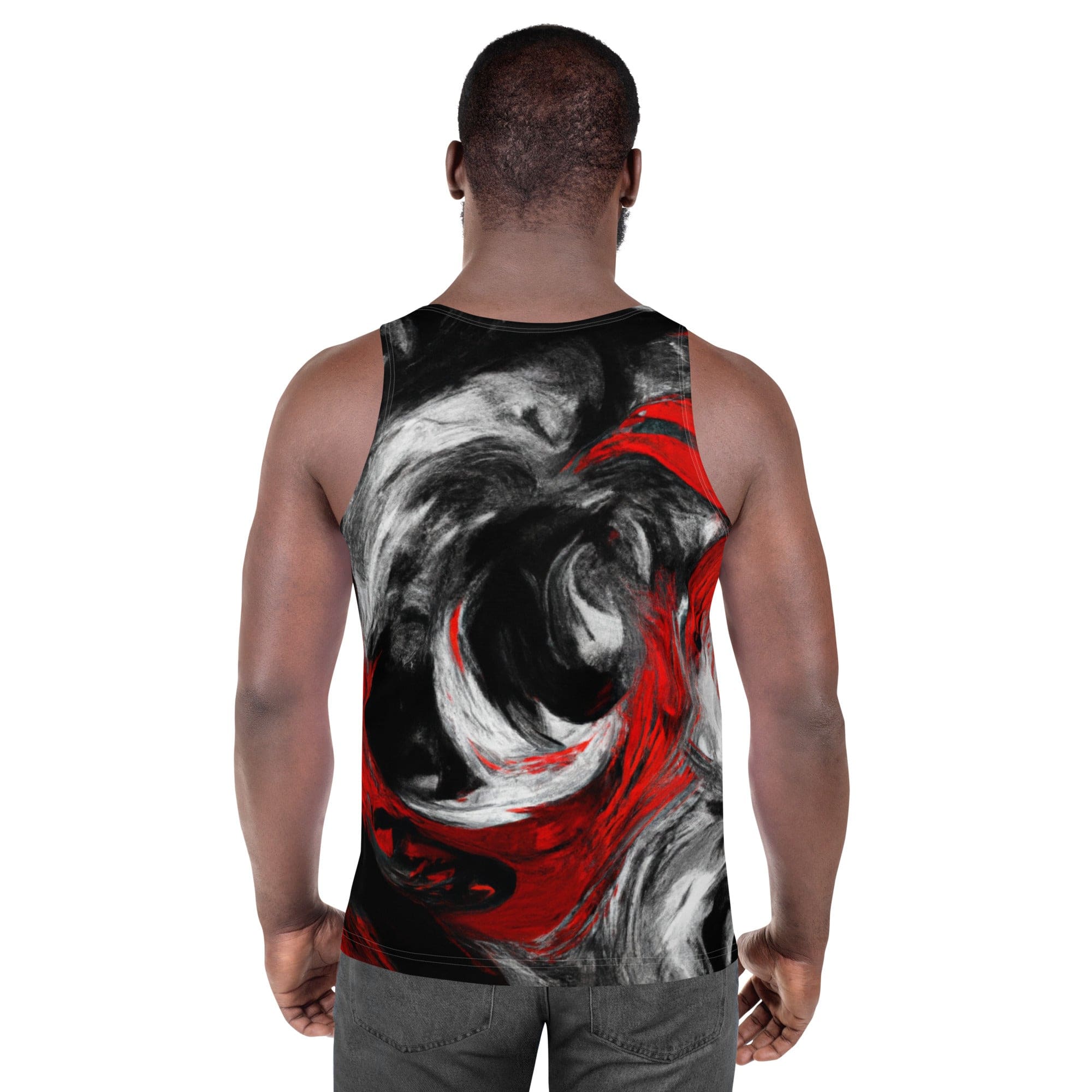 Mens Stretch Fit Tank Top - Decorative Black Red White Abstract-3