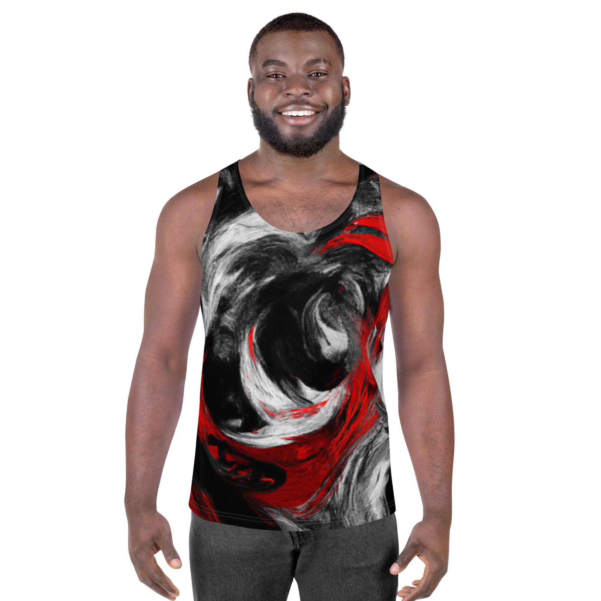 Mens Stretch Fit Tank Top - Decorative Black Red White Abstract-0