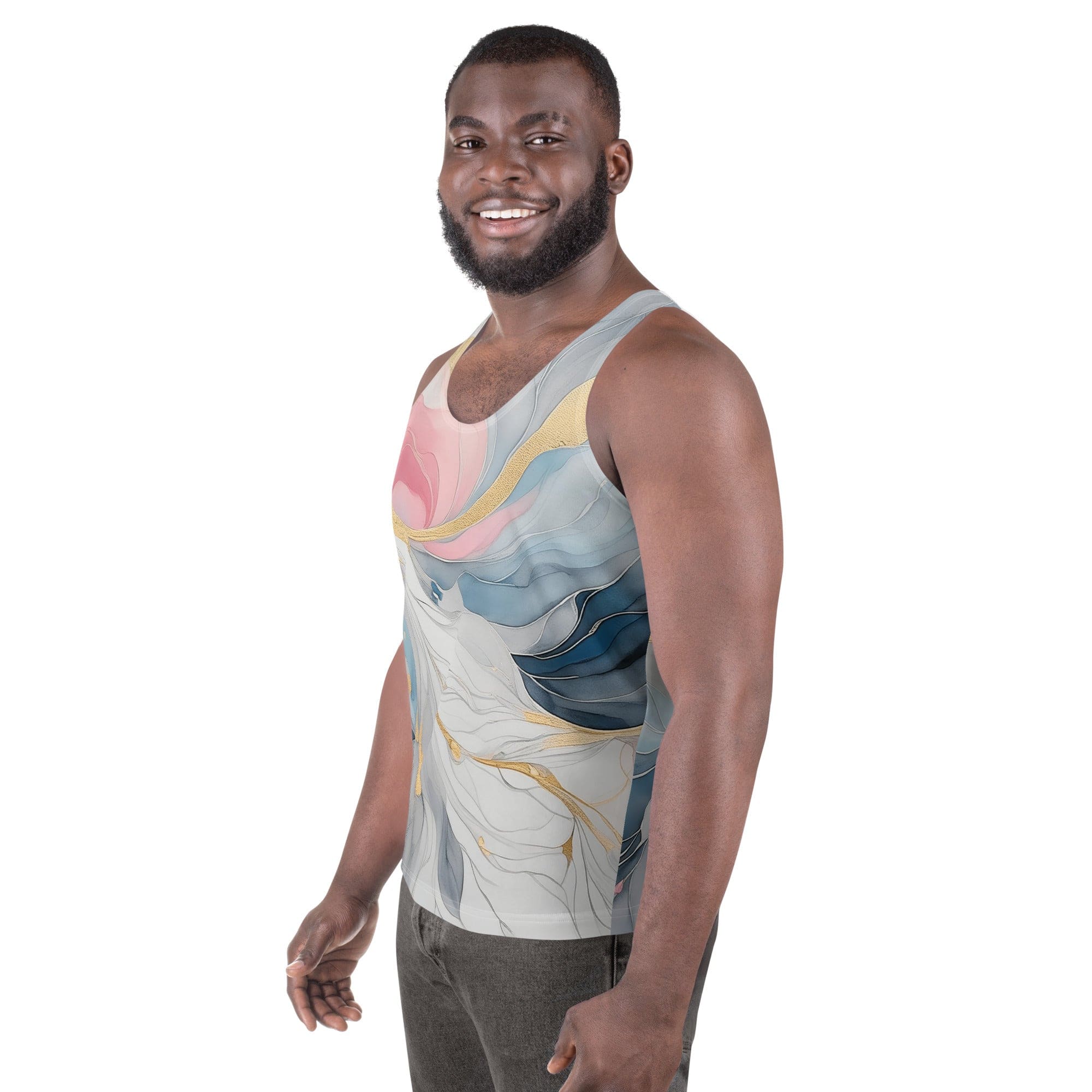Mens Stretch Fit Tank Top - Marble Cloud of Grey Pink Blue 552-1