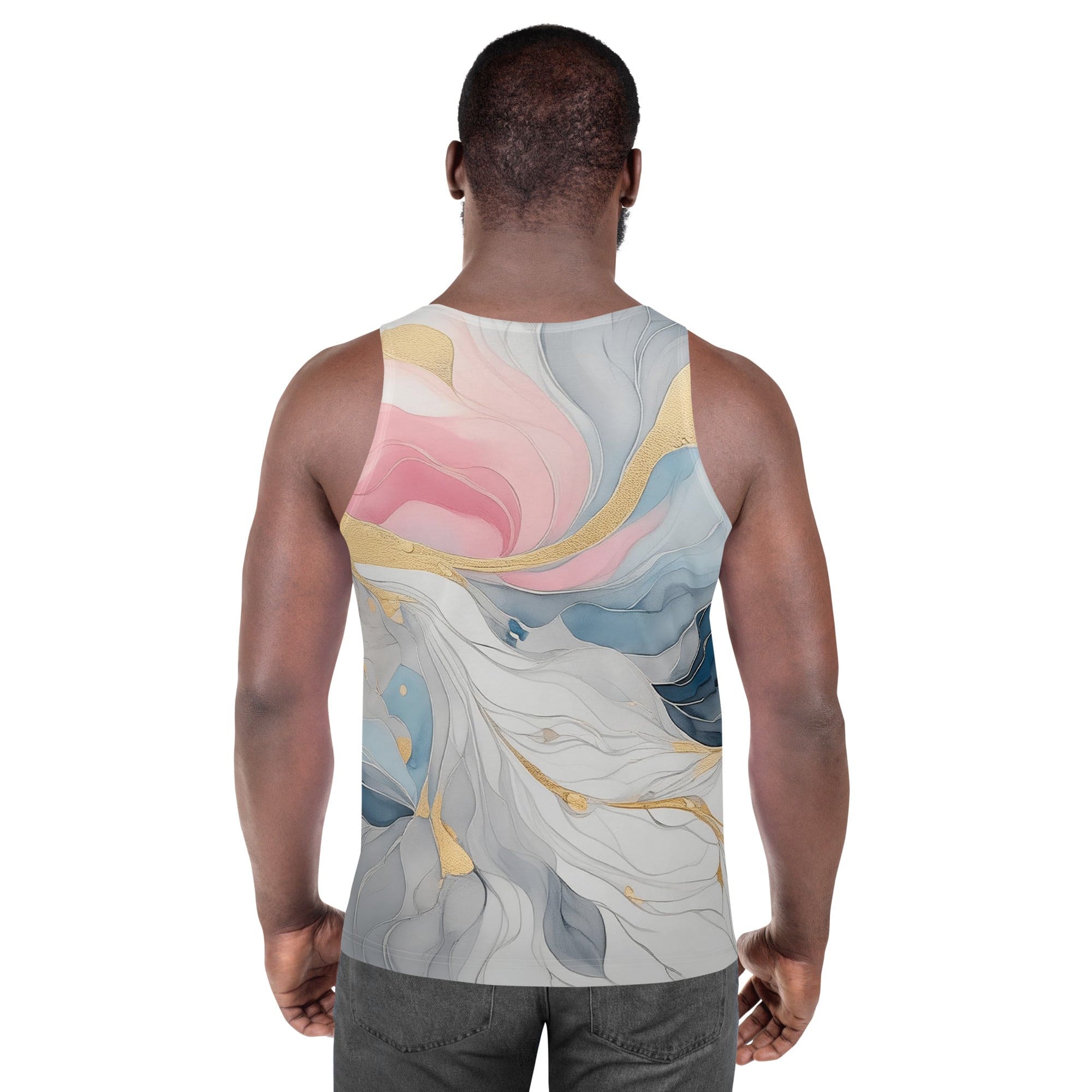 Mens Stretch Fit Tank Top - Marble Cloud of Grey Pink Blue 552-3