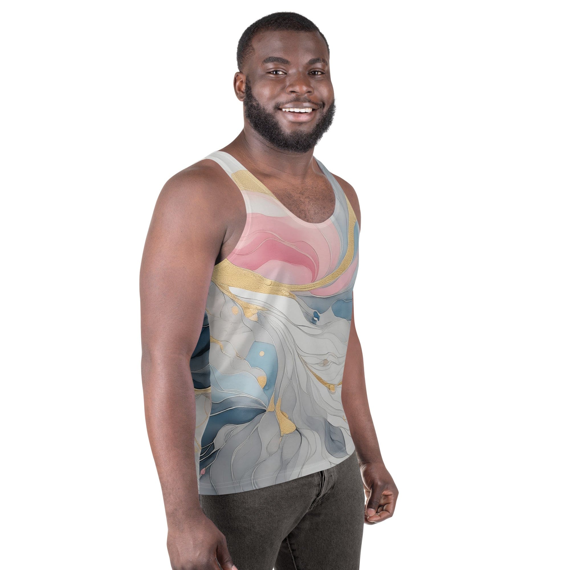 Mens Stretch Fit Tank Top - Marble Cloud of Grey Pink Blue 552-2