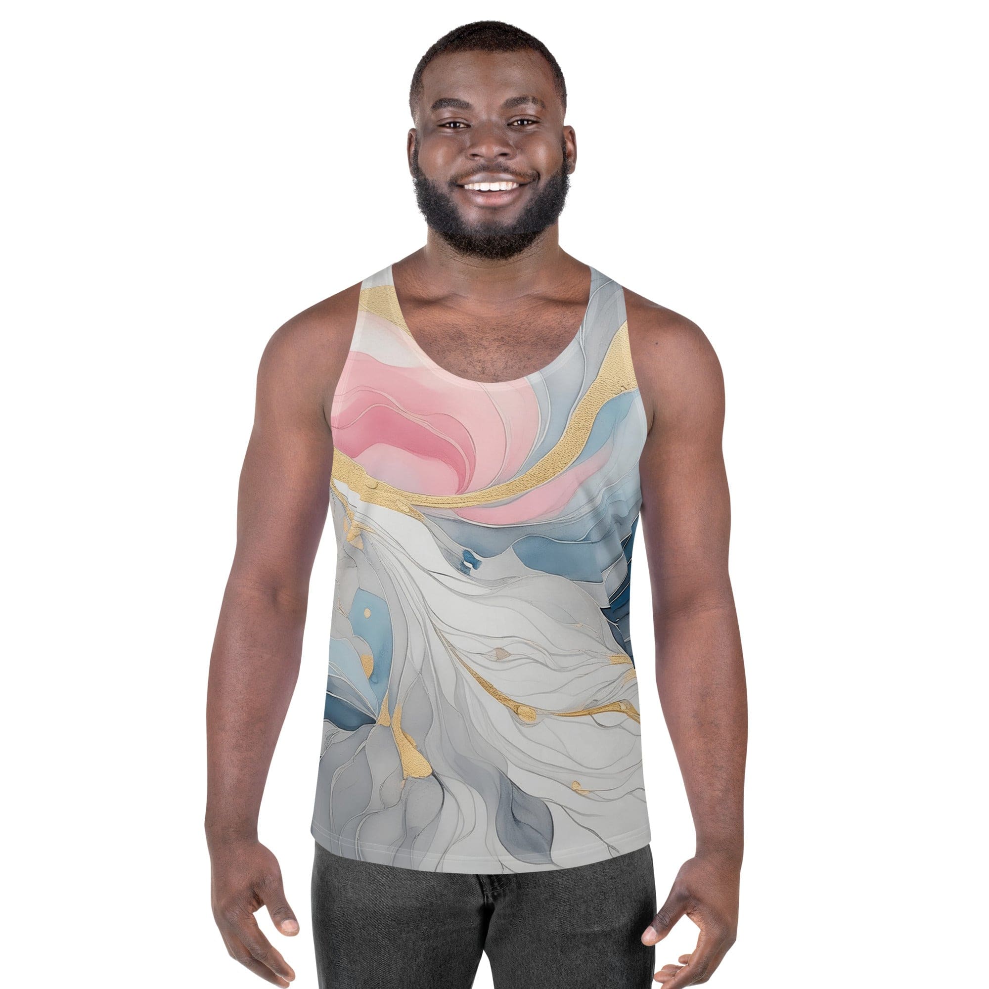 Mens Stretch Fit Tank Top - Marble Cloud of Grey Pink Blue 552-0