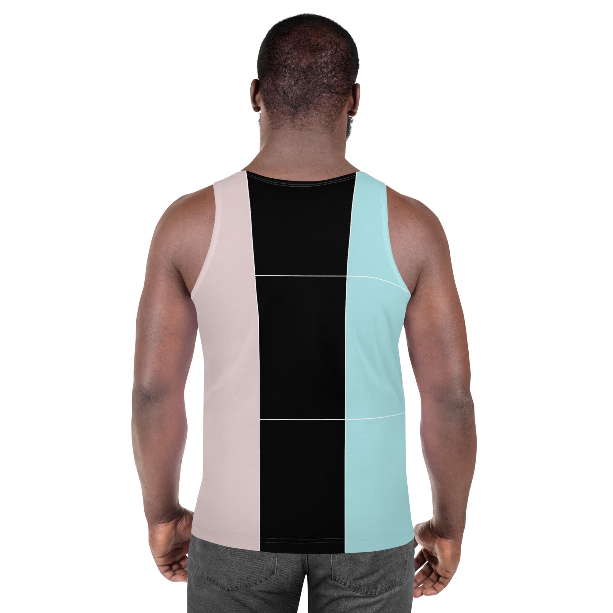 Mens Stretch Fit Tank Top - Pastel Pink Black Blue Colorblock Lines-3