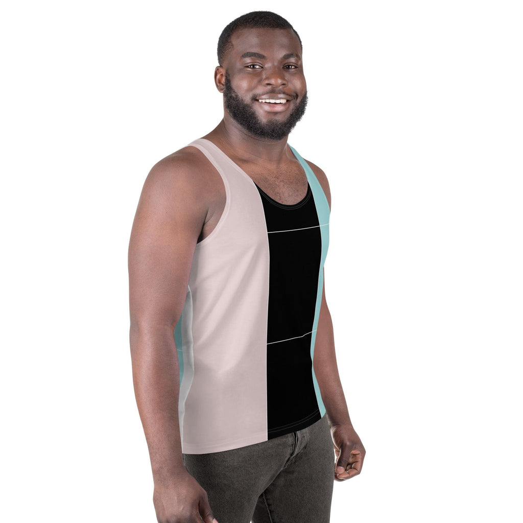 Mens Stretch Fit Tank Top - Pastel Pink Black Blue Colorblock Lines-2