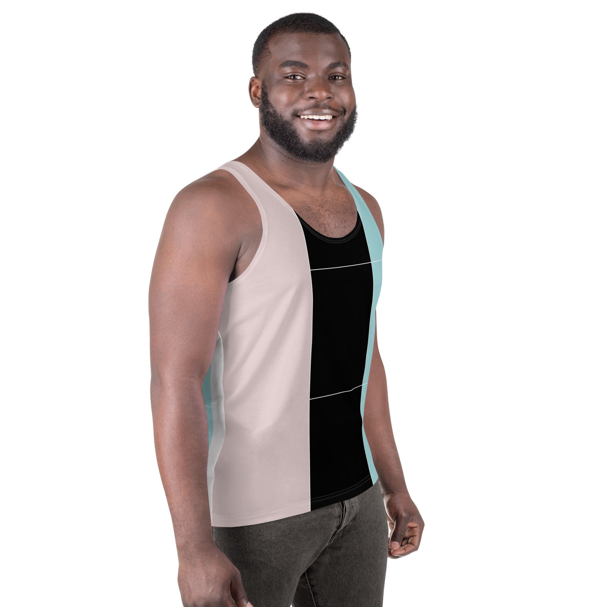 Mens Stretch Fit Tank Top - Pastel Pink Black Blue Colorblock Lines-2