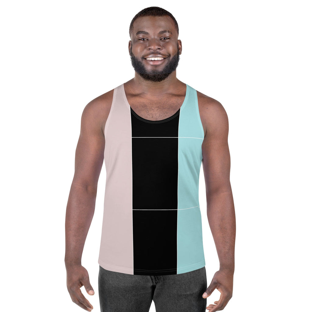 Mens Stretch Fit Tank Top - Pastel Pink Black Blue Colorblock Lines-0