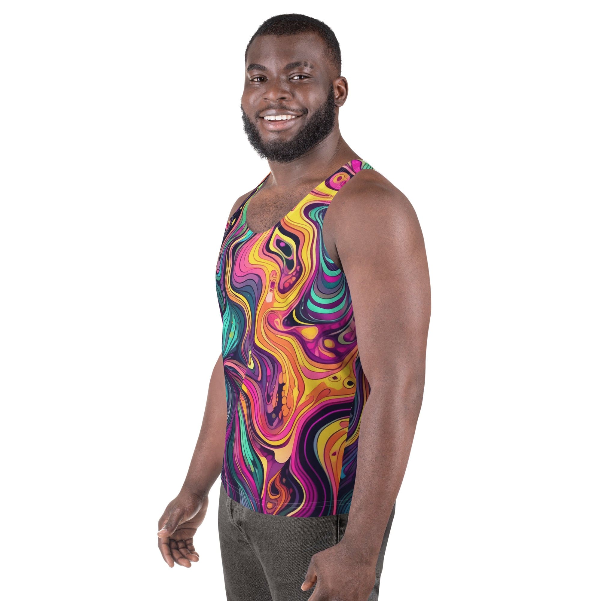 Mens Stretch Fit Tank Top - Vibrant Psychedelic Kaleidoscope Boho-1