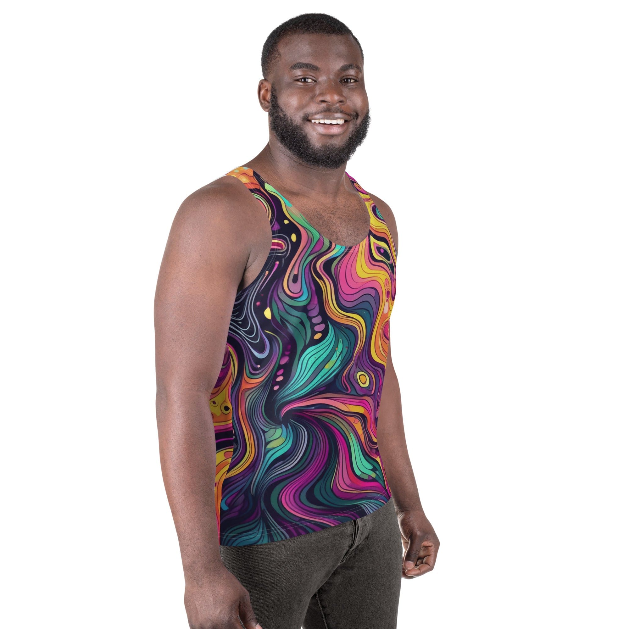 Mens Stretch Fit Tank Top - Vibrant Psychedelic Kaleidoscope Boho-2