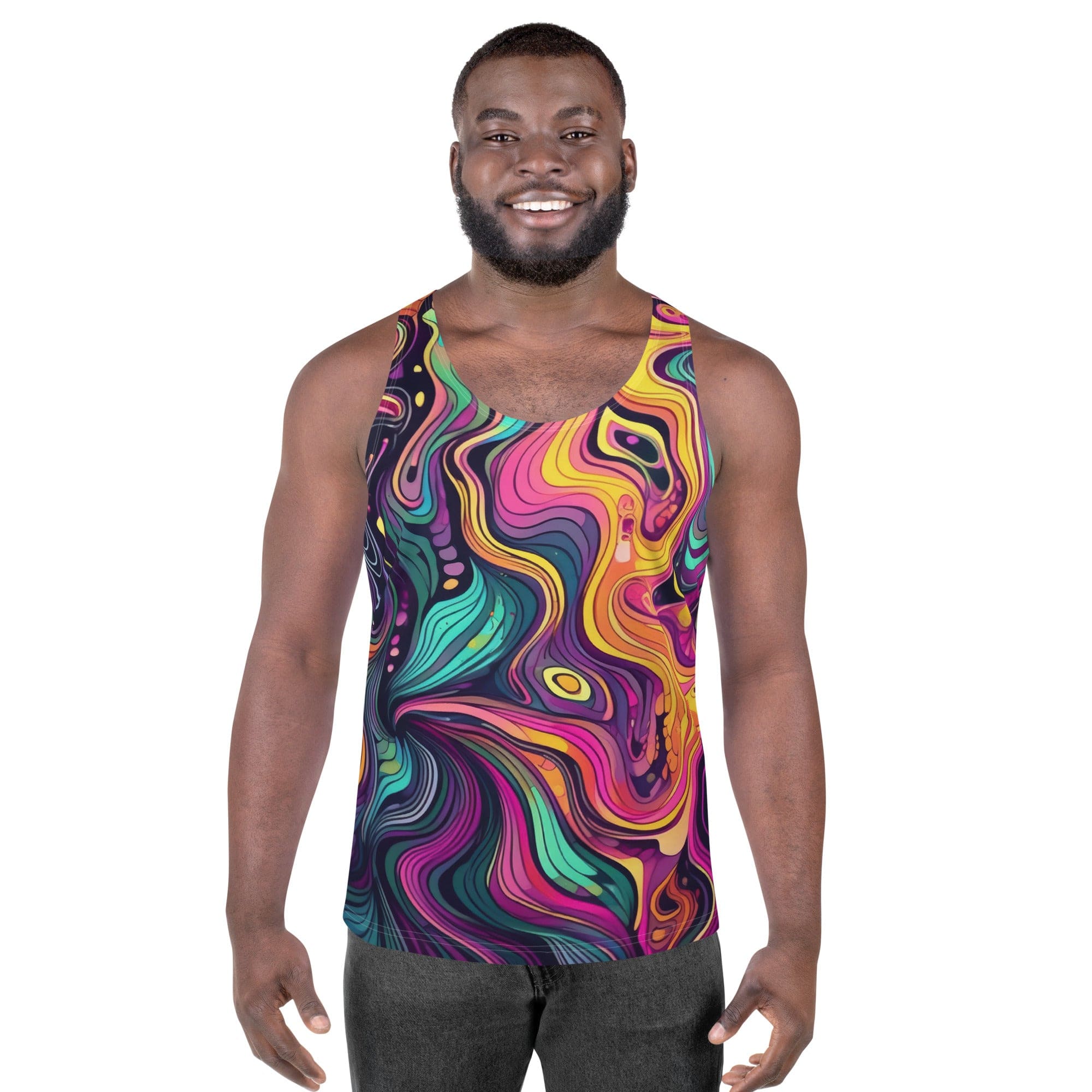 Mens Stretch Fit Tank Top - Vibrant Psychedelic Kaleidoscope Boho-0