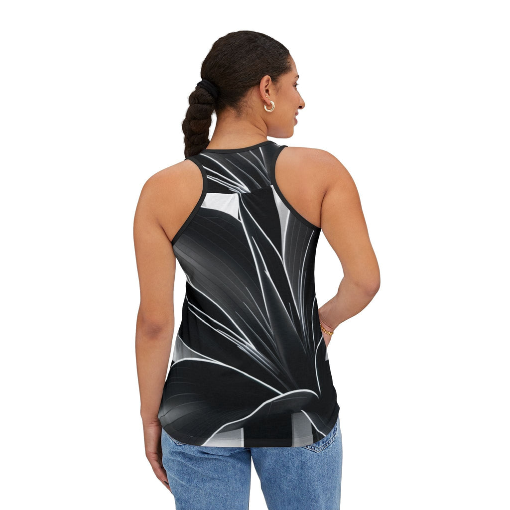 Womens Floral White and Black Racer Tank Top-1