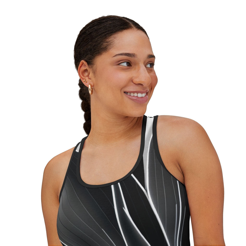 Womens Floral White and Black Racer Tank Top-4