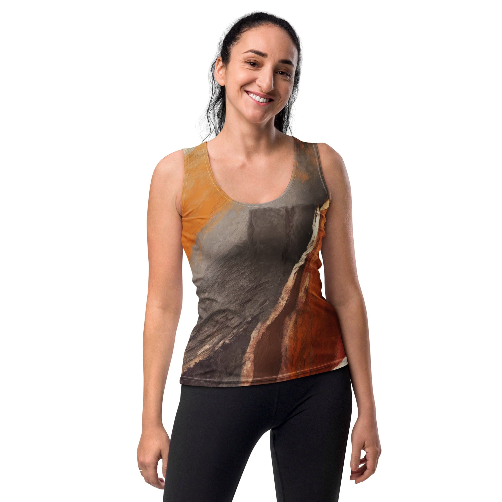 Womens Stretch Fit Tank Top - Rustic Brown Stone Print-0