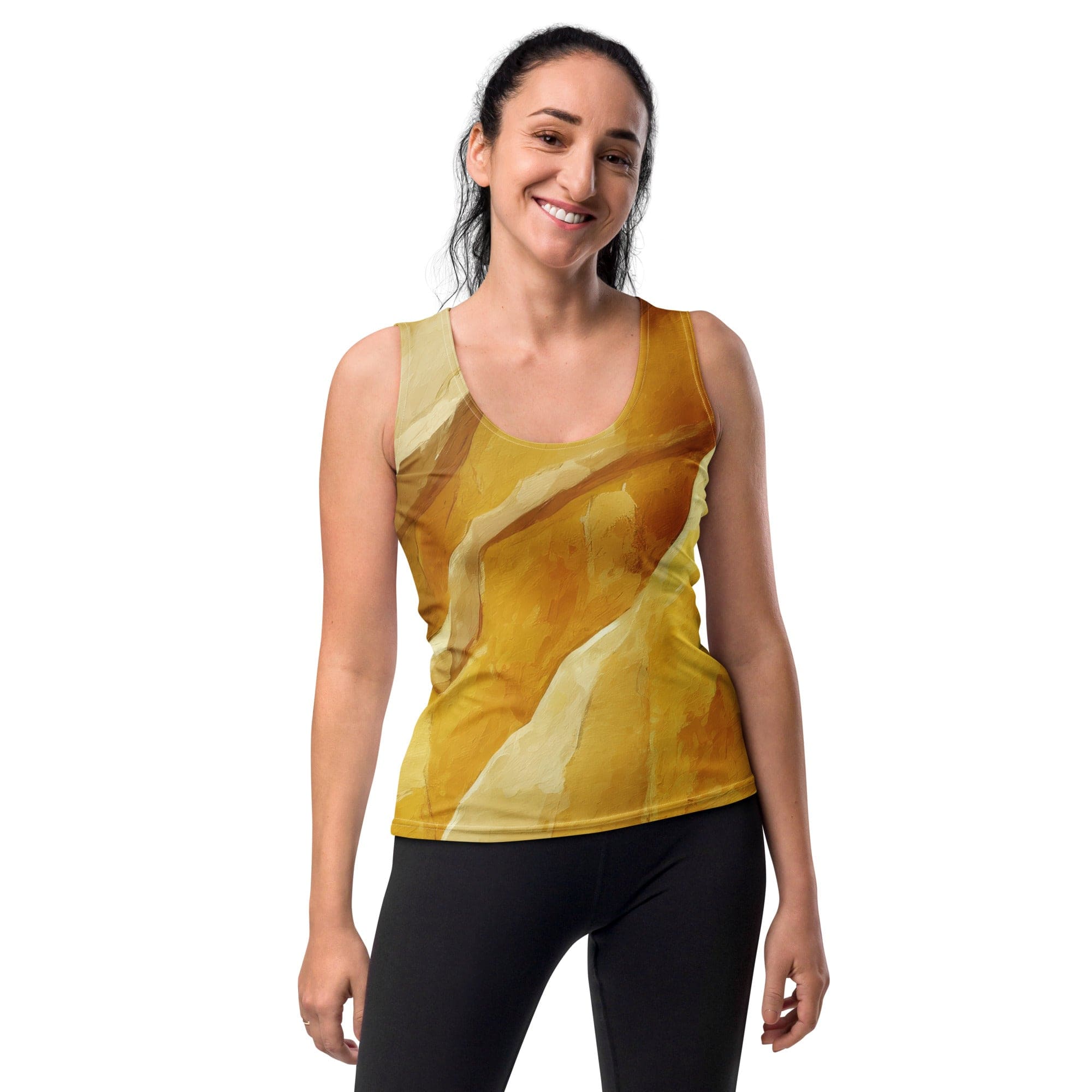 Womens Stretch Fit Tank Top - Rustic Yellow Stone Print-0