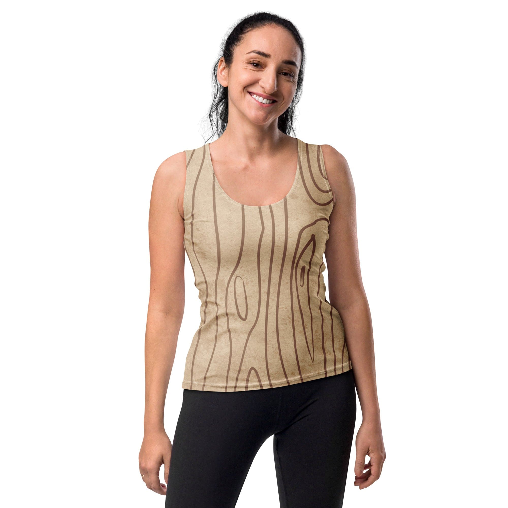 Womens Stretch Fit Tank Top - Beige Brown Tree Sketch Lines-0