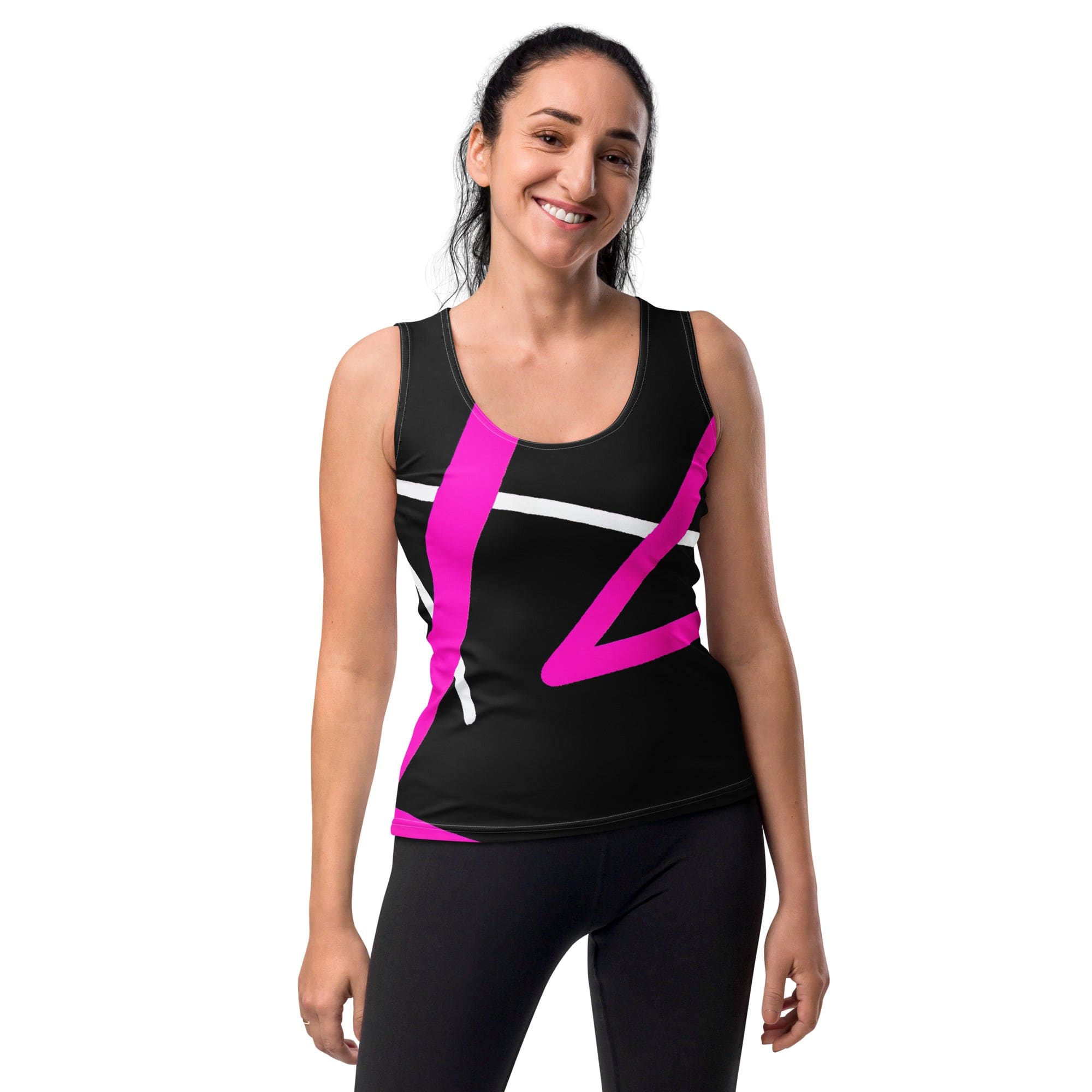 Womens Stretch Fit Tank Top - Black and Pink Pattern-0