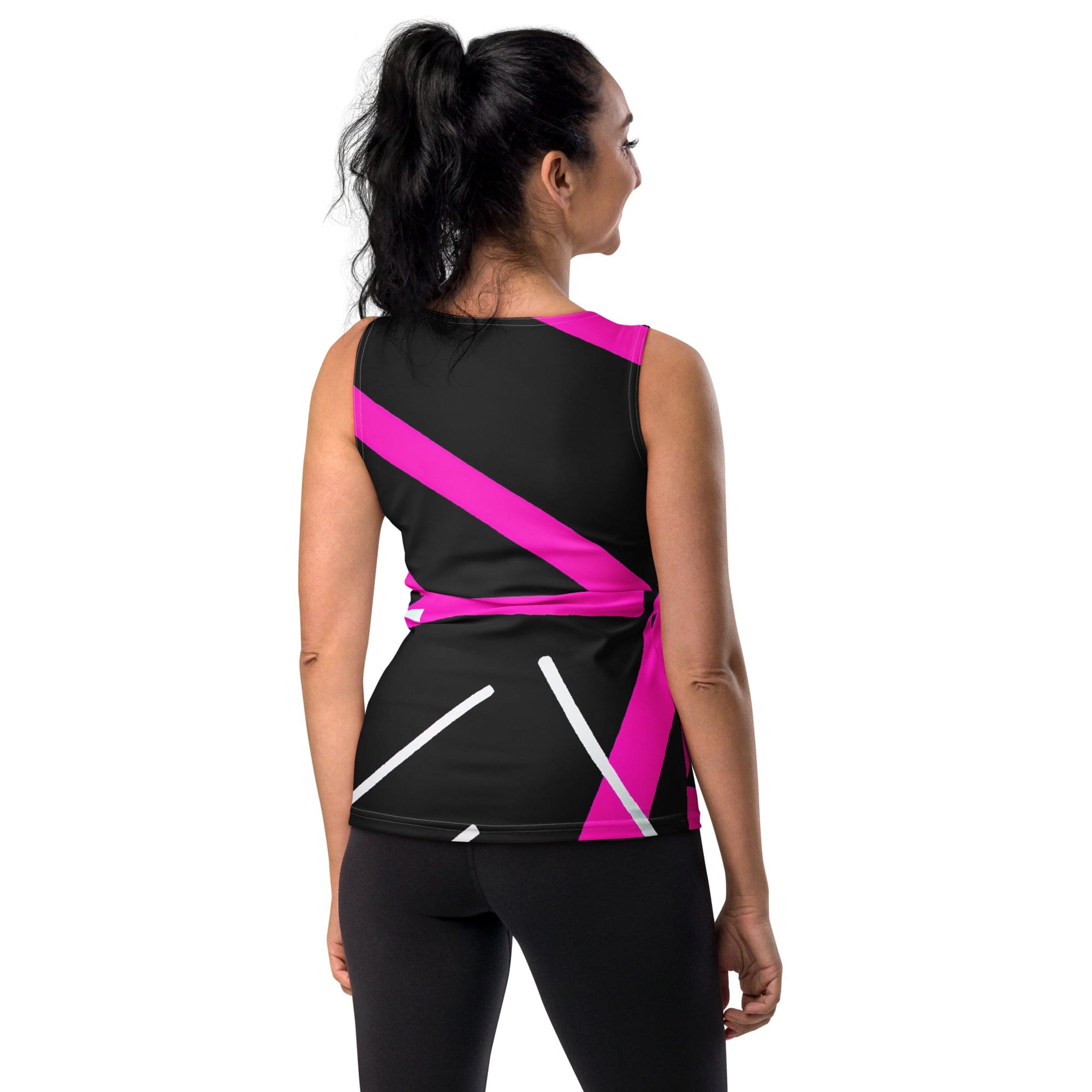 Womens Stretch Fit Tank Top - Black and Pink Pattern-1