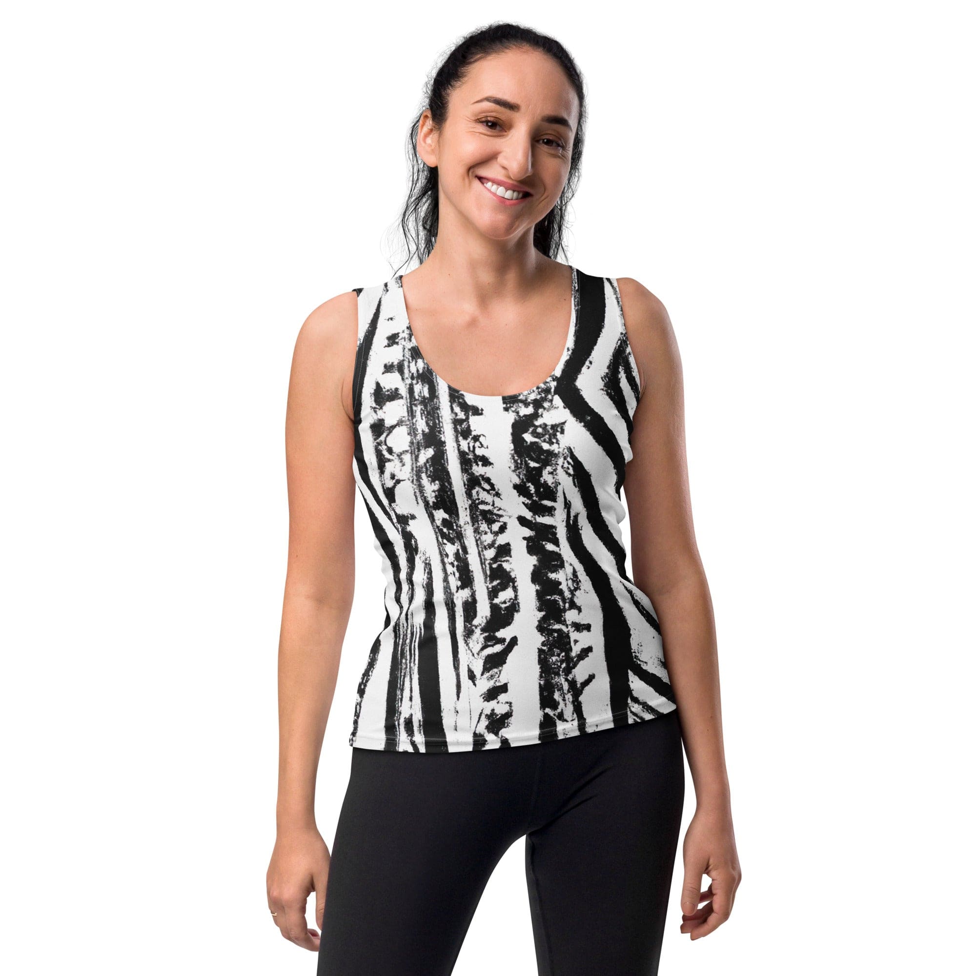 Womens Stretch Fit Tank Top - Black White Native Print-0