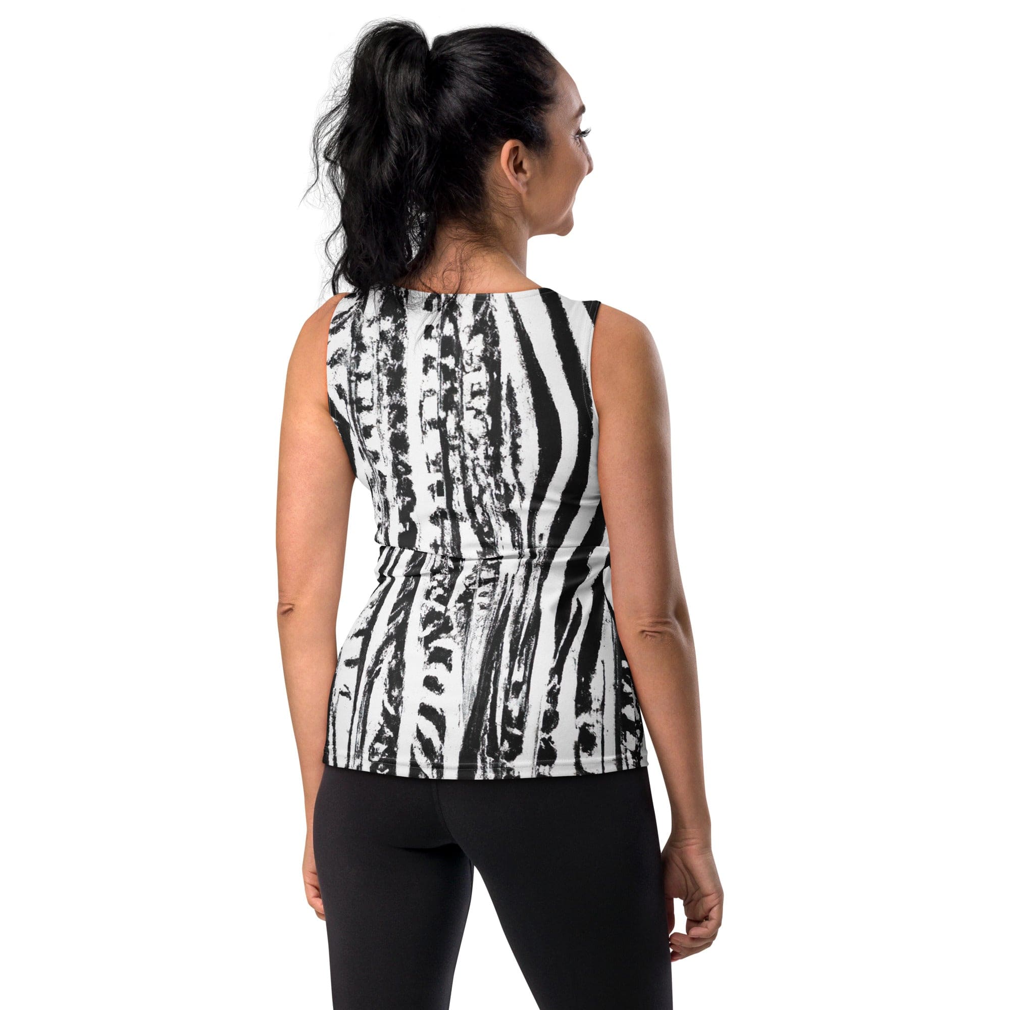 Womens Stretch Fit Tank Top - Black White Native Print-1