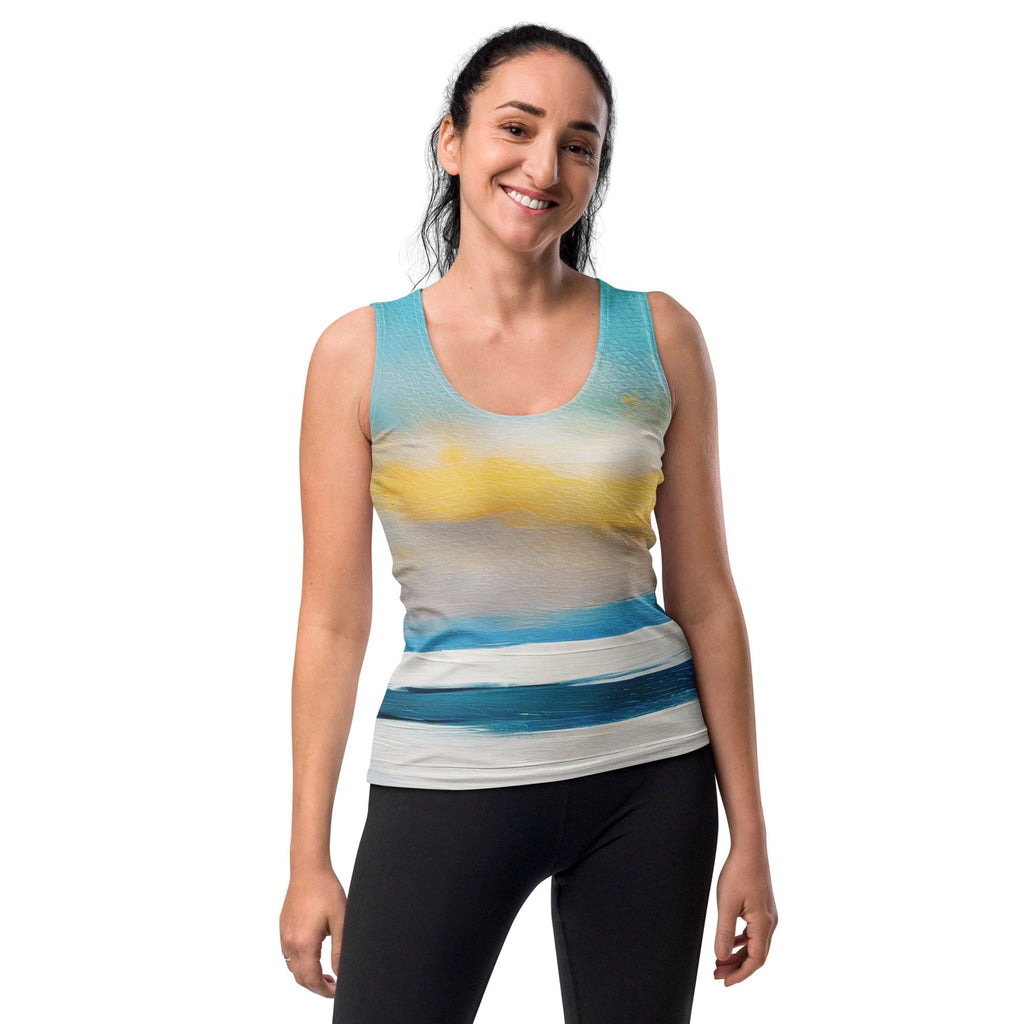 Womens Stretch Fit Tank Top - Blue Ocean Golden Sunset Print 3-0