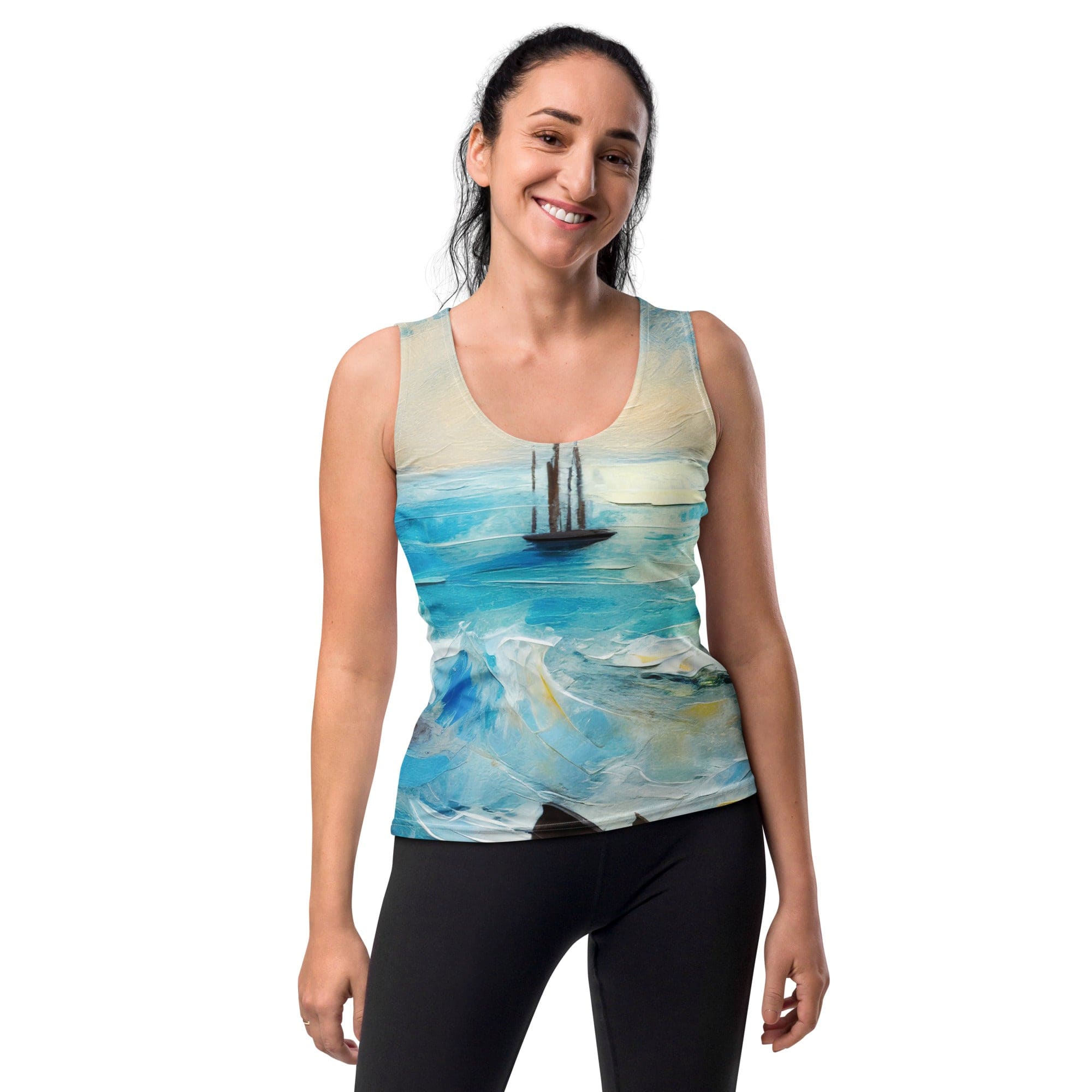 Womens Stretch Fit Tank Top - Blue Ocean Print-0