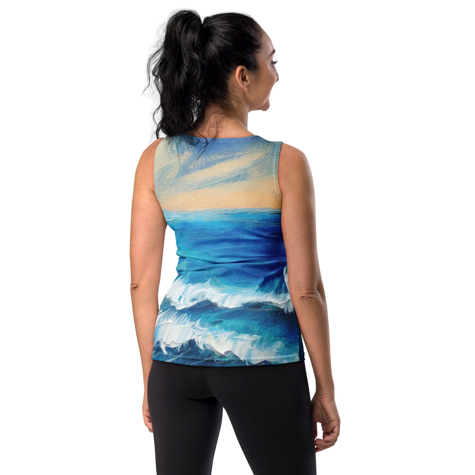 Womens Stretch Fit Tank Top - Blue Ocean Print-1