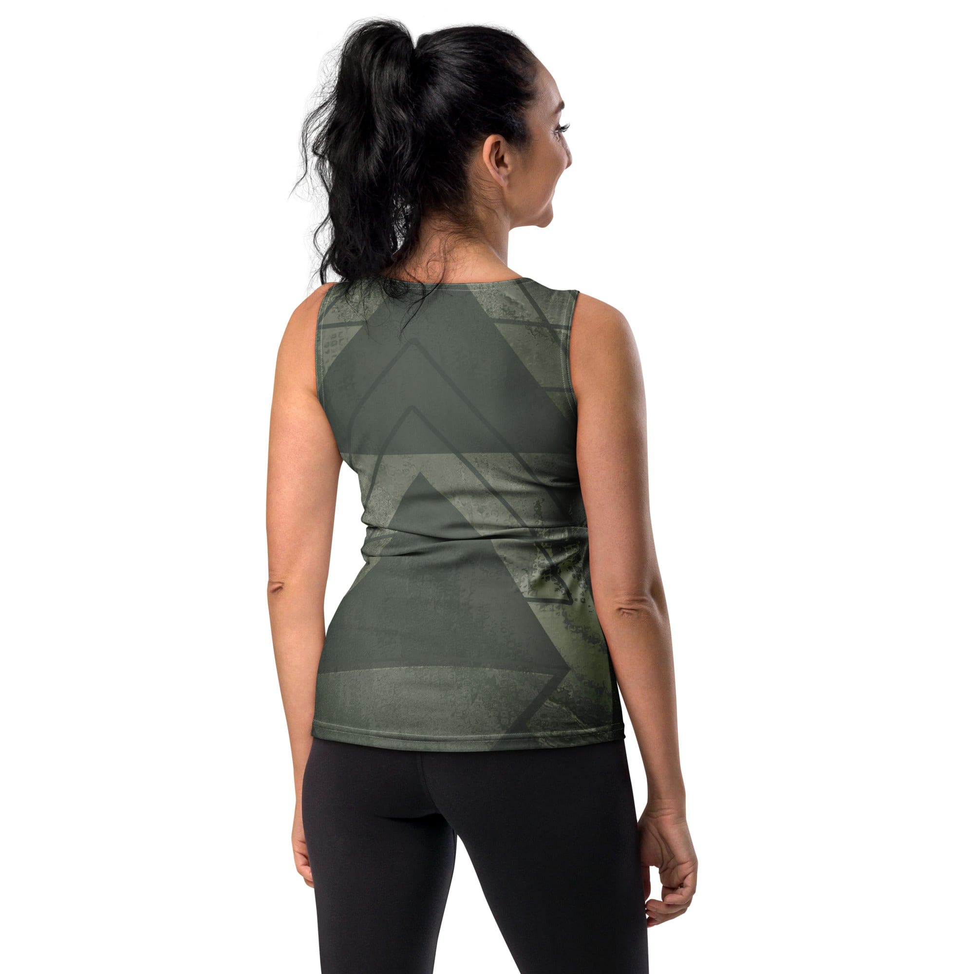 Womens Stretch Fit Tank Top - Olive Green Triangular Colorblock-1