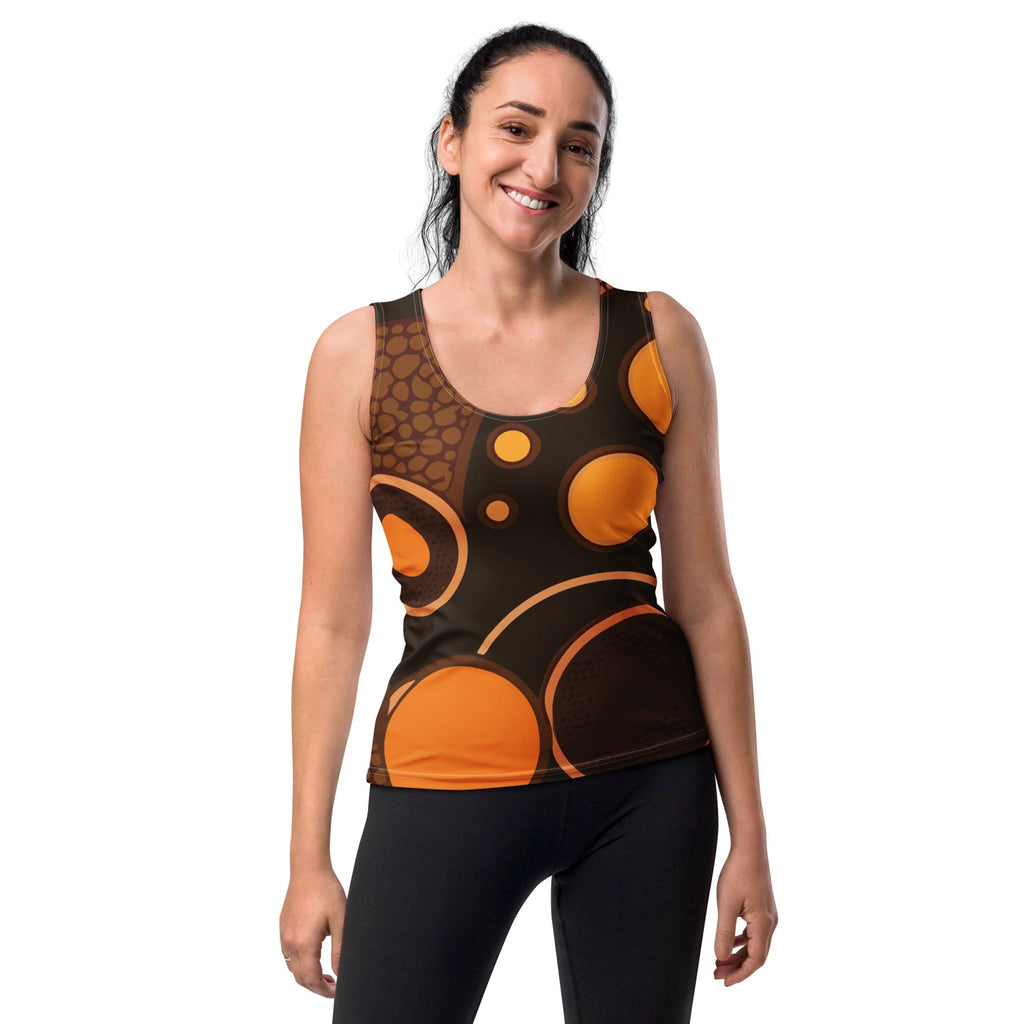Womens Stretch Fit Tank Top - Orange Brown Spotted Print-0