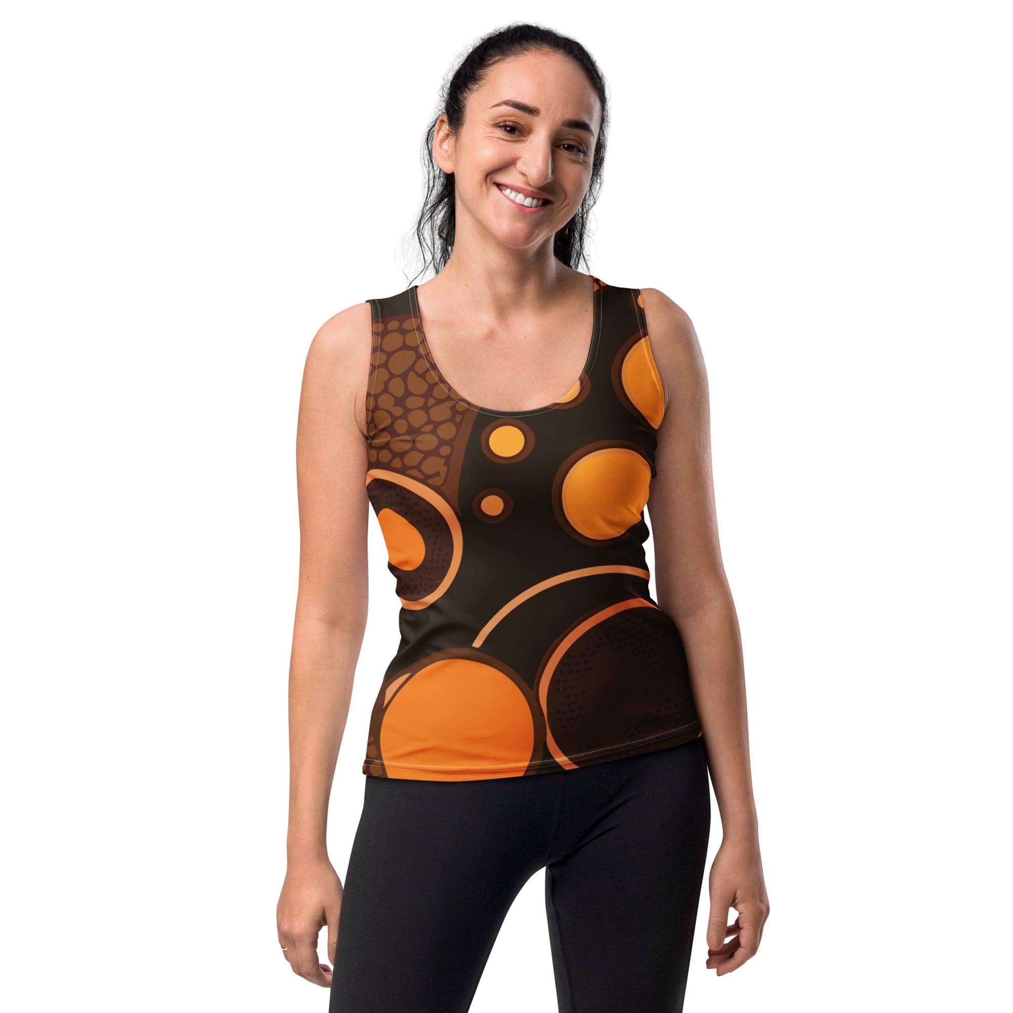 Womens Stretch Fit Tank Top - Orange Brown Spotted Print-0