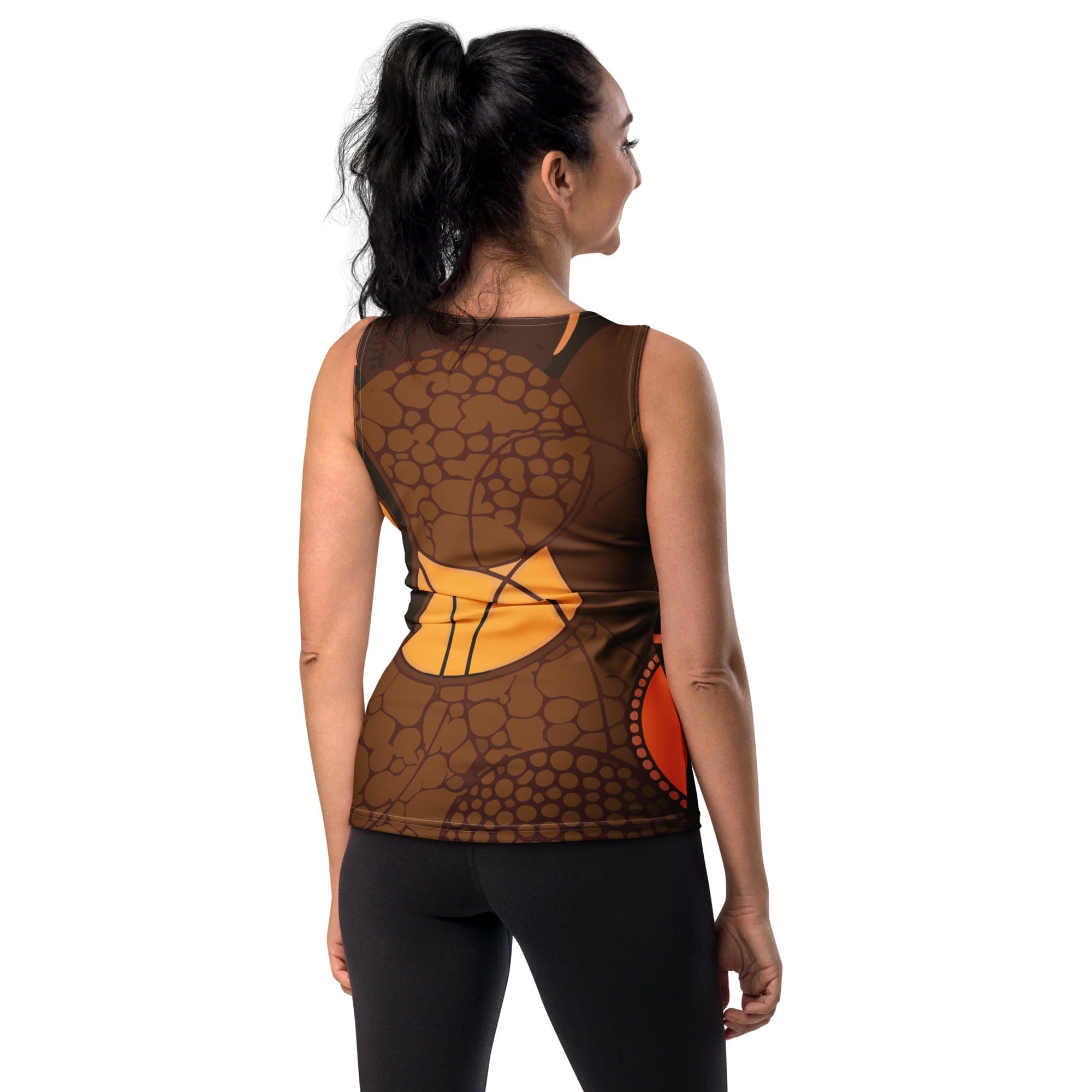 Womens Stretch Fit Tank Top - Orange Brown Spotted Print-1