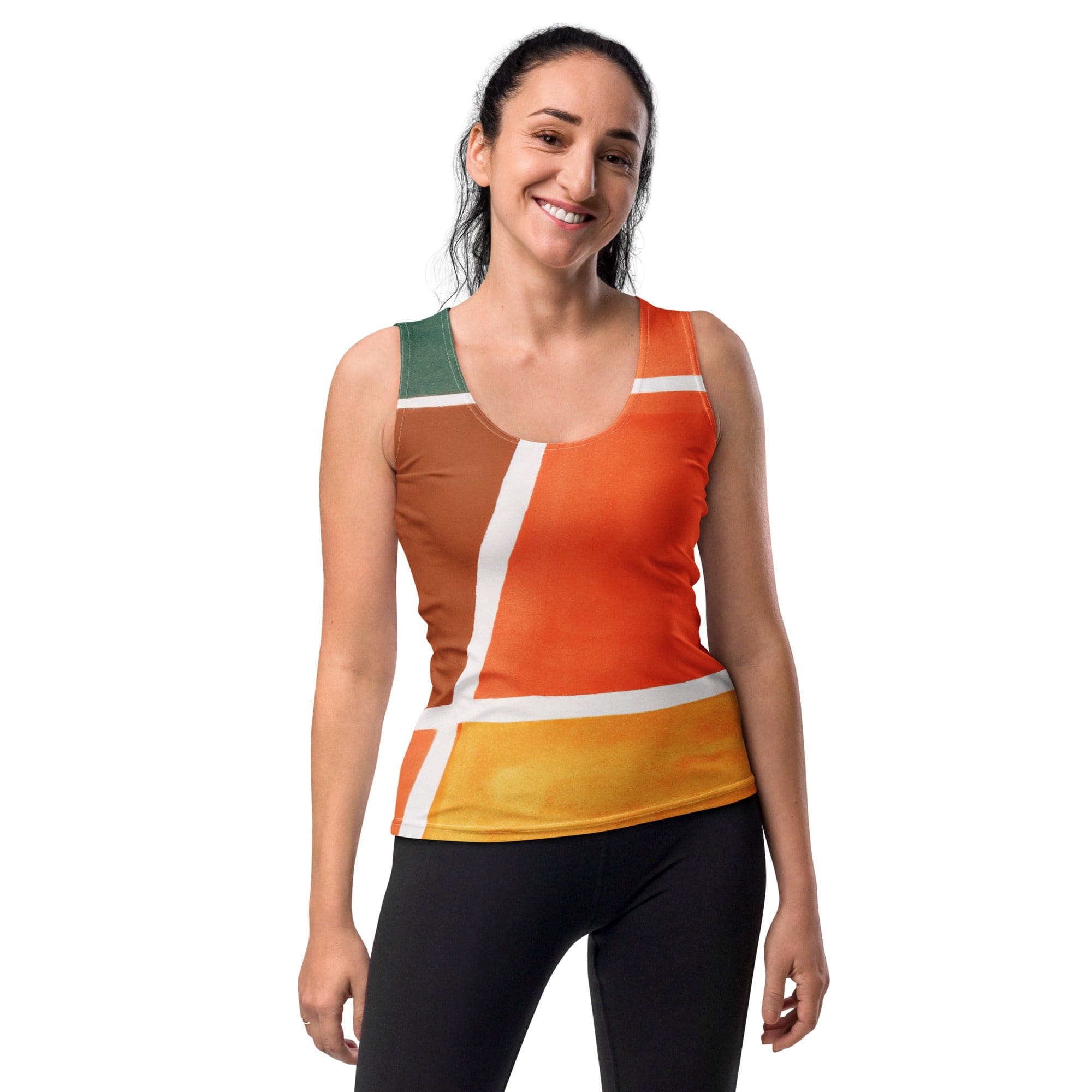 Womens Stretch Fit Tank Top - Orange Green Boho Pattern-0