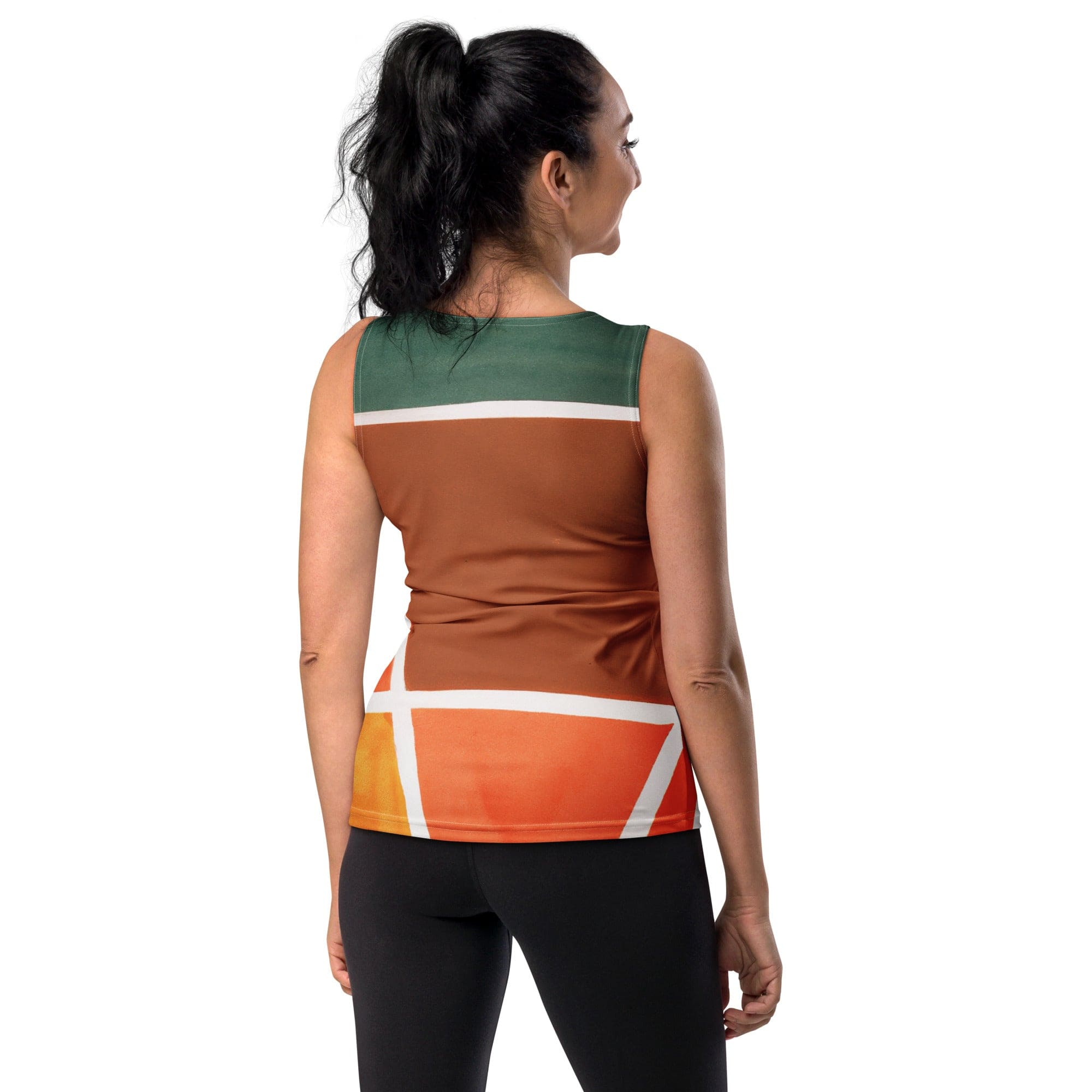 Womens Stretch Fit Tank Top - Orange Green Boho Pattern-1